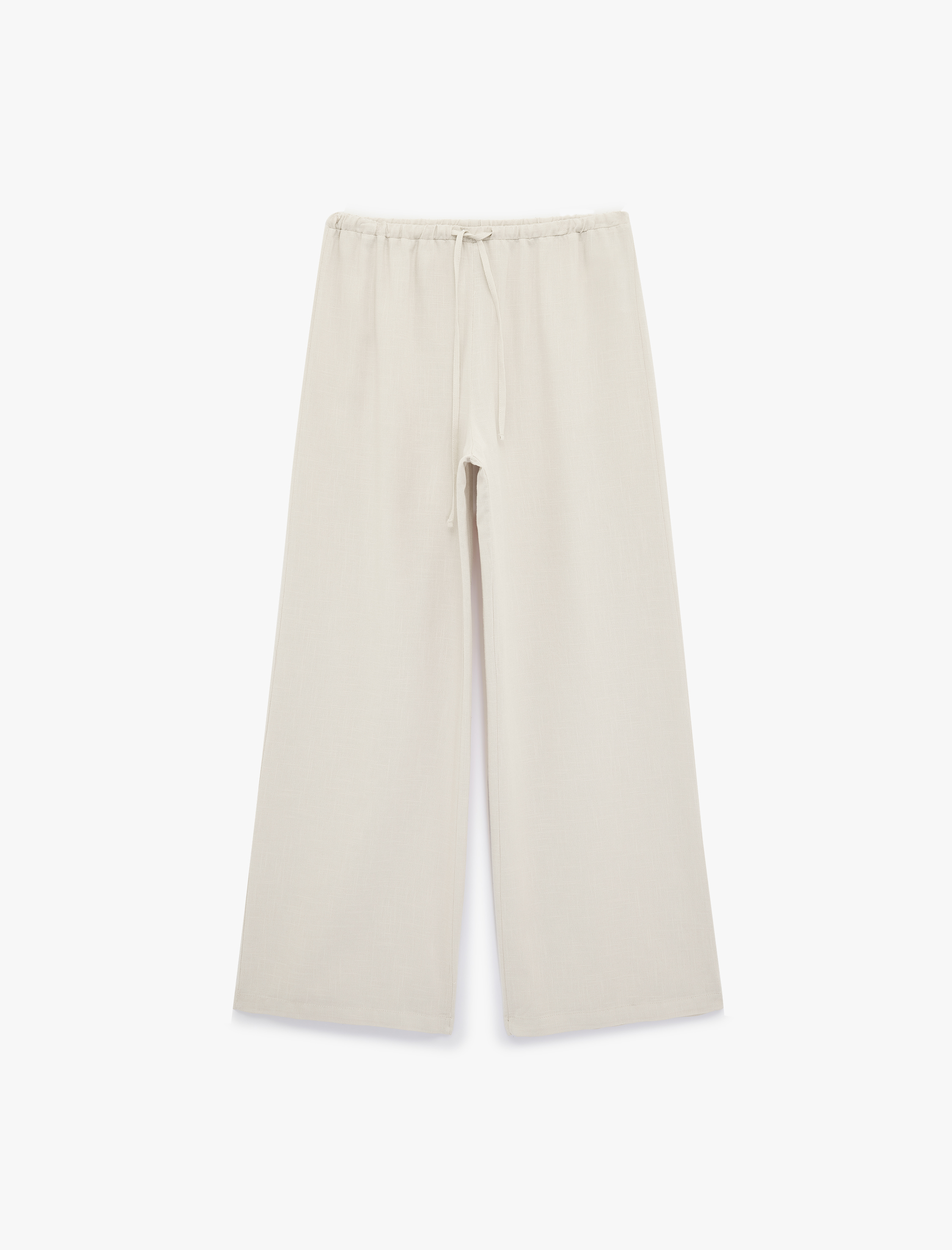   Viskon Karışımlı Beli Bağcıklı Geniş Paça Pantolon