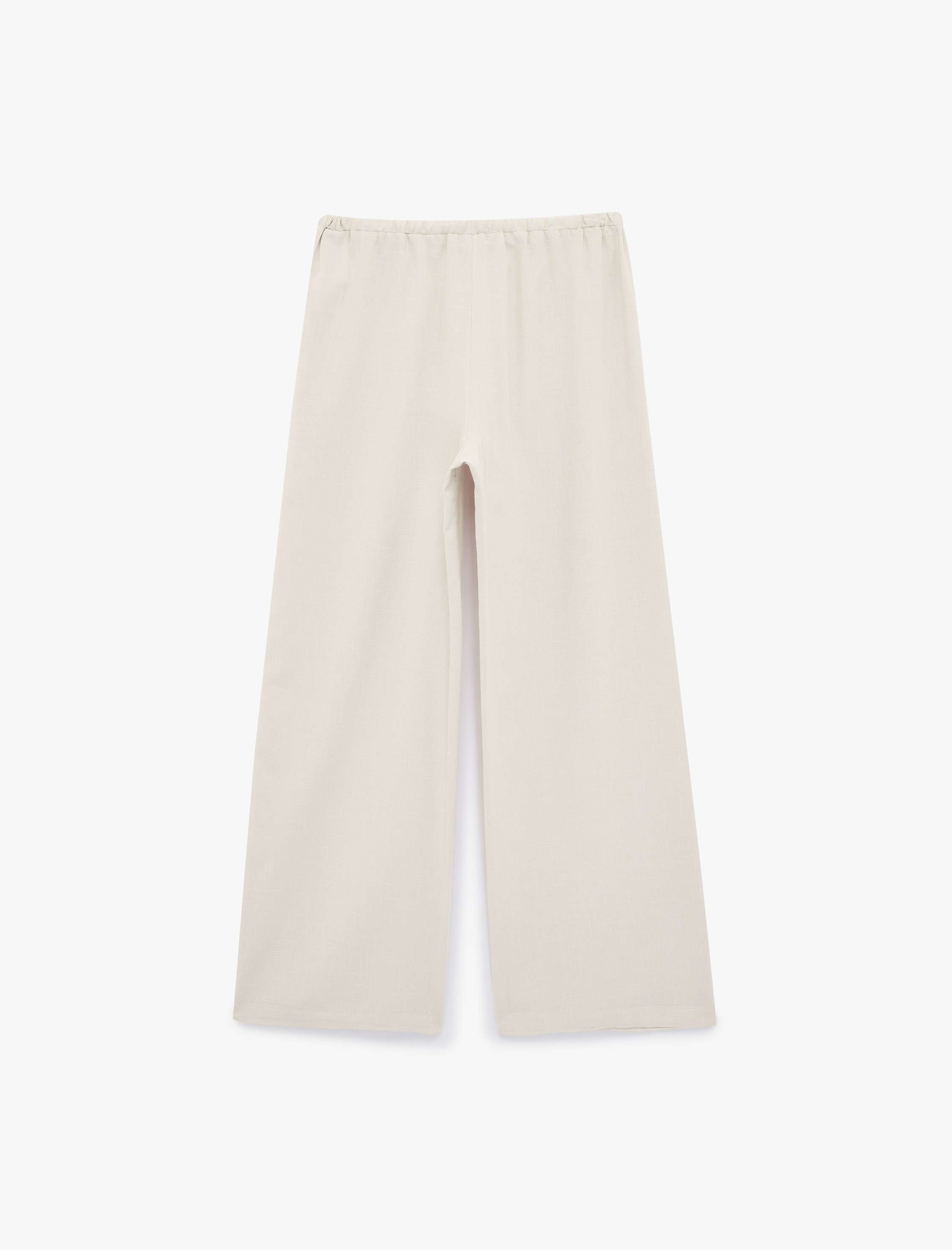   Viskon Karışımlı Beli Bağcıklı Geniş Paça Pantolon