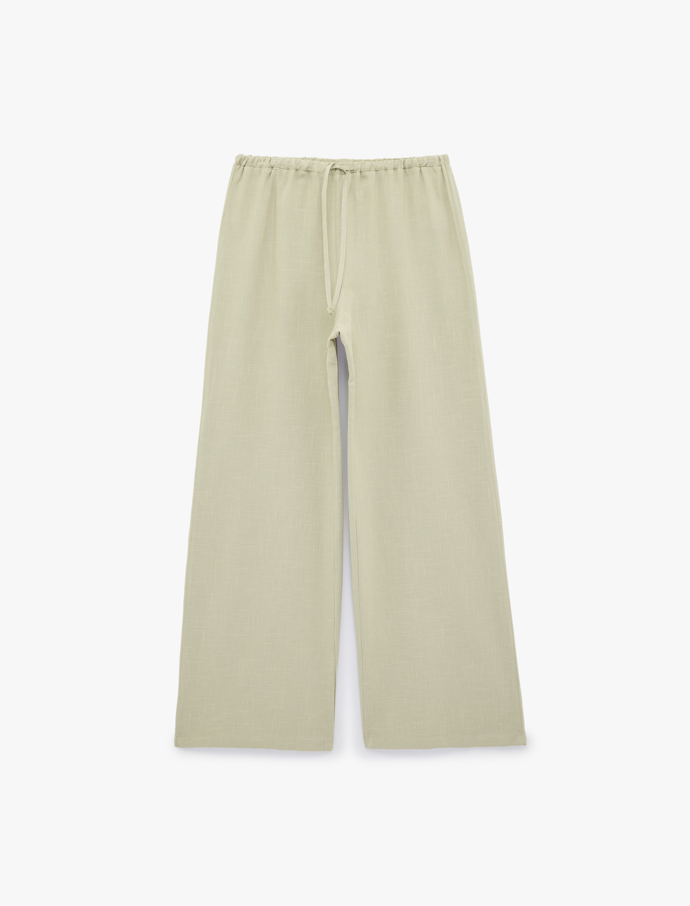   Viskon Karışımlı Beli Bağcıklı Geniş Paça Pantolon