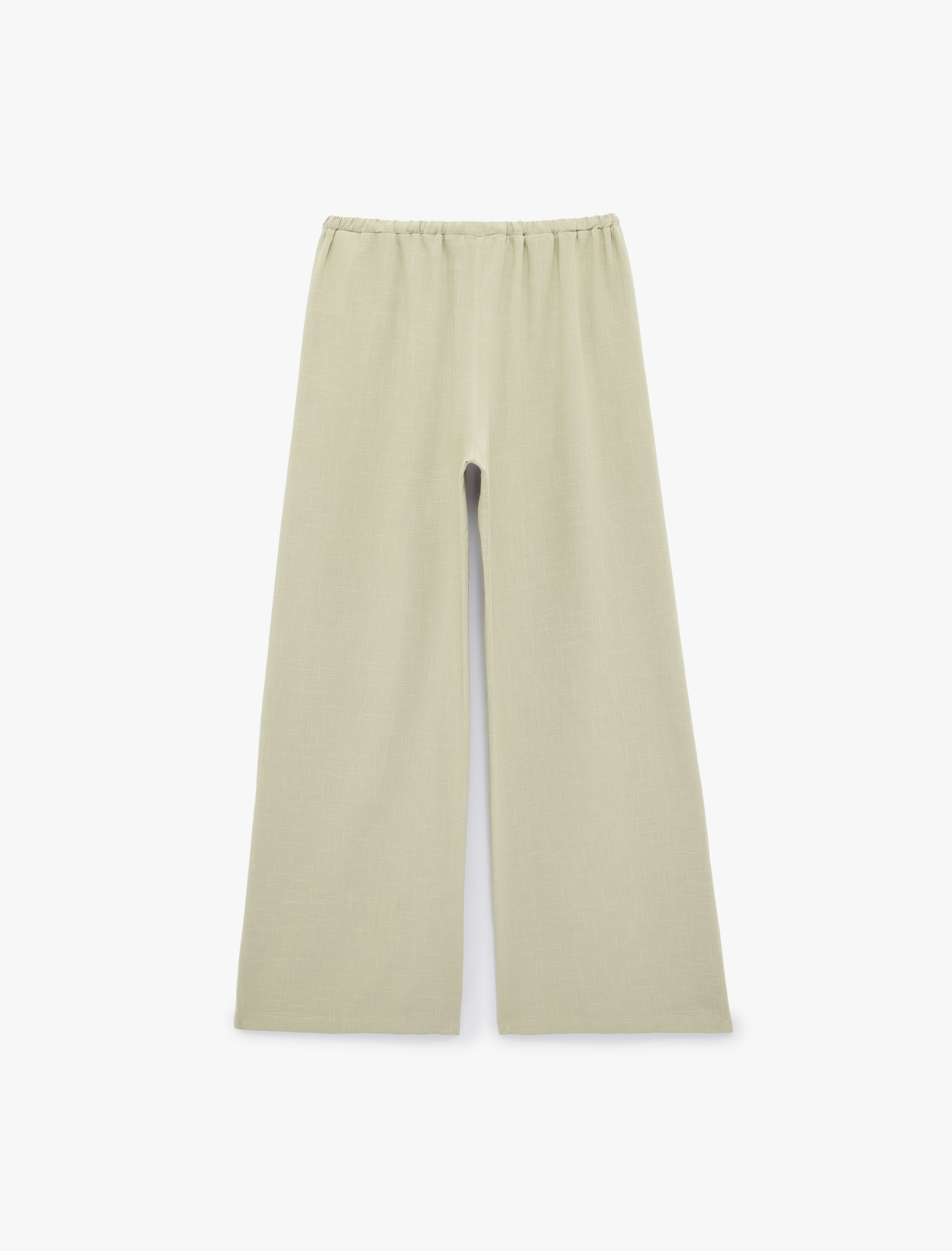   Viskon Karışımlı Beli Bağcıklı Geniş Paça Pantolon