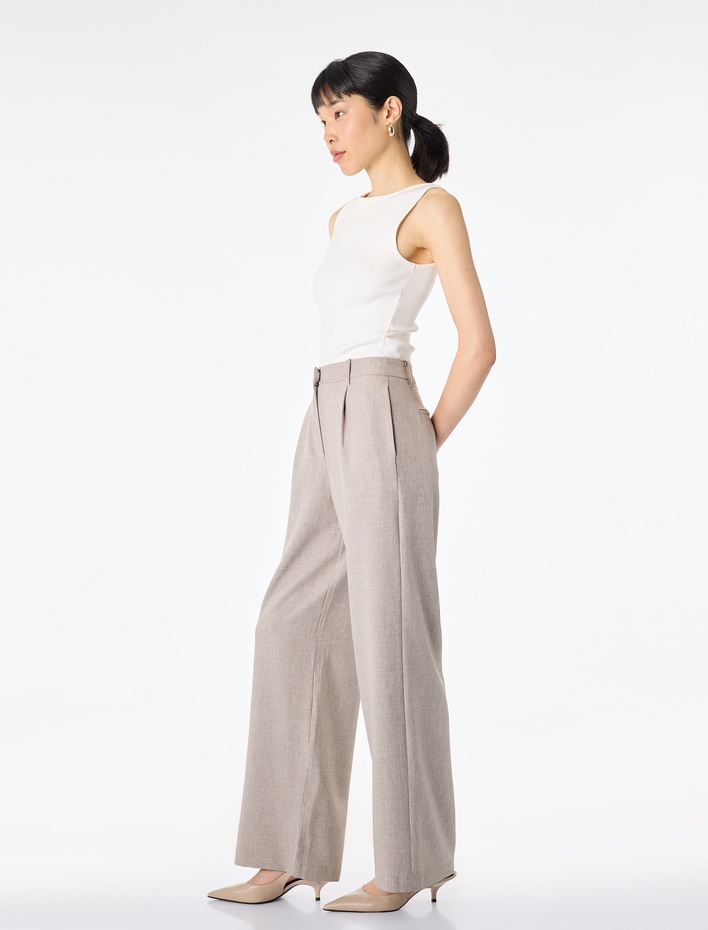 Rahat Kalıp Cep Detaylı Yüksek Bel Palazzo Pantolon