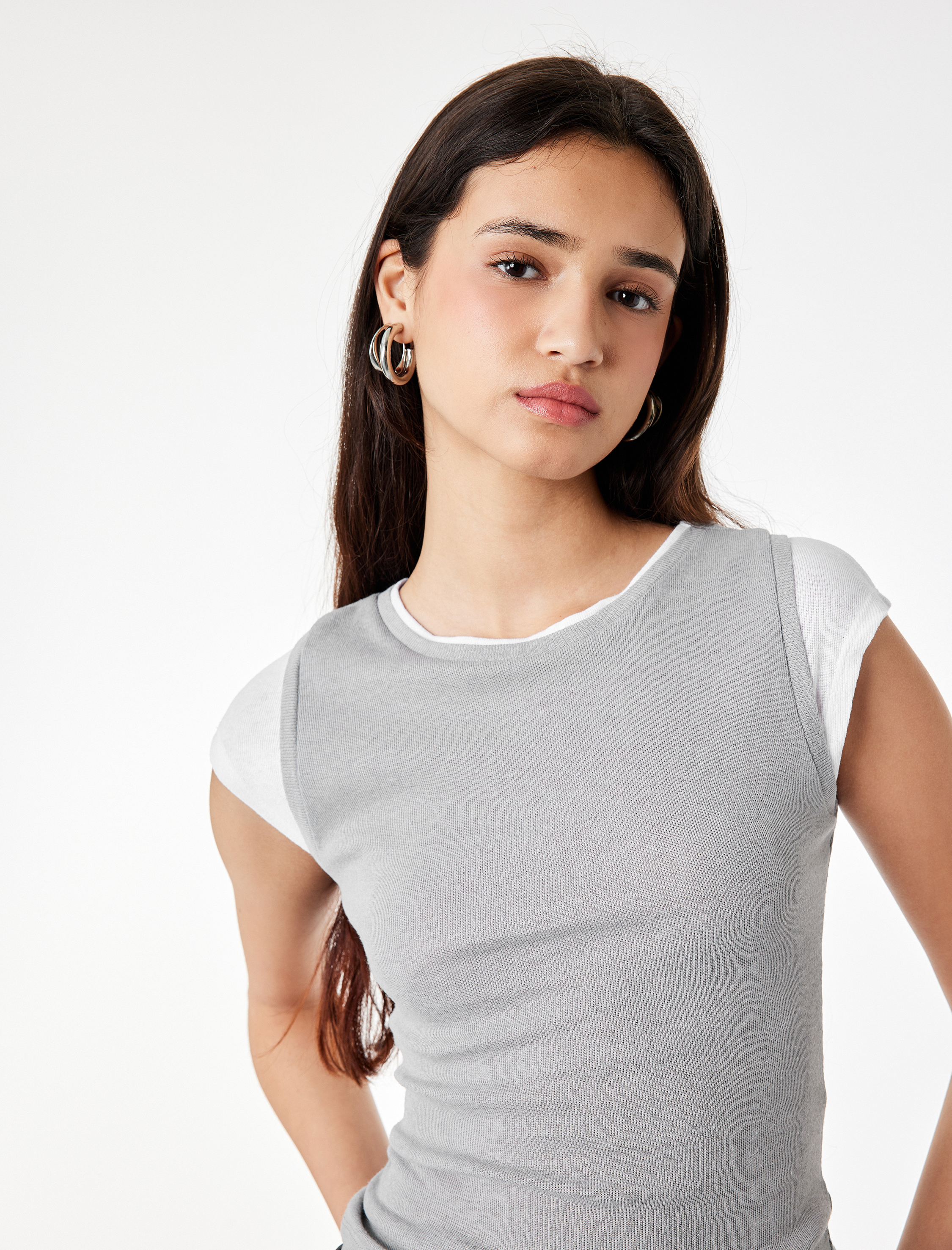   Slim Fit Bisiklet Yaka Kısa Kollu İkili Tişört