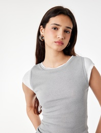 Slim Fit Bisiklet Yaka Kısa Kollu İkili Tişört
