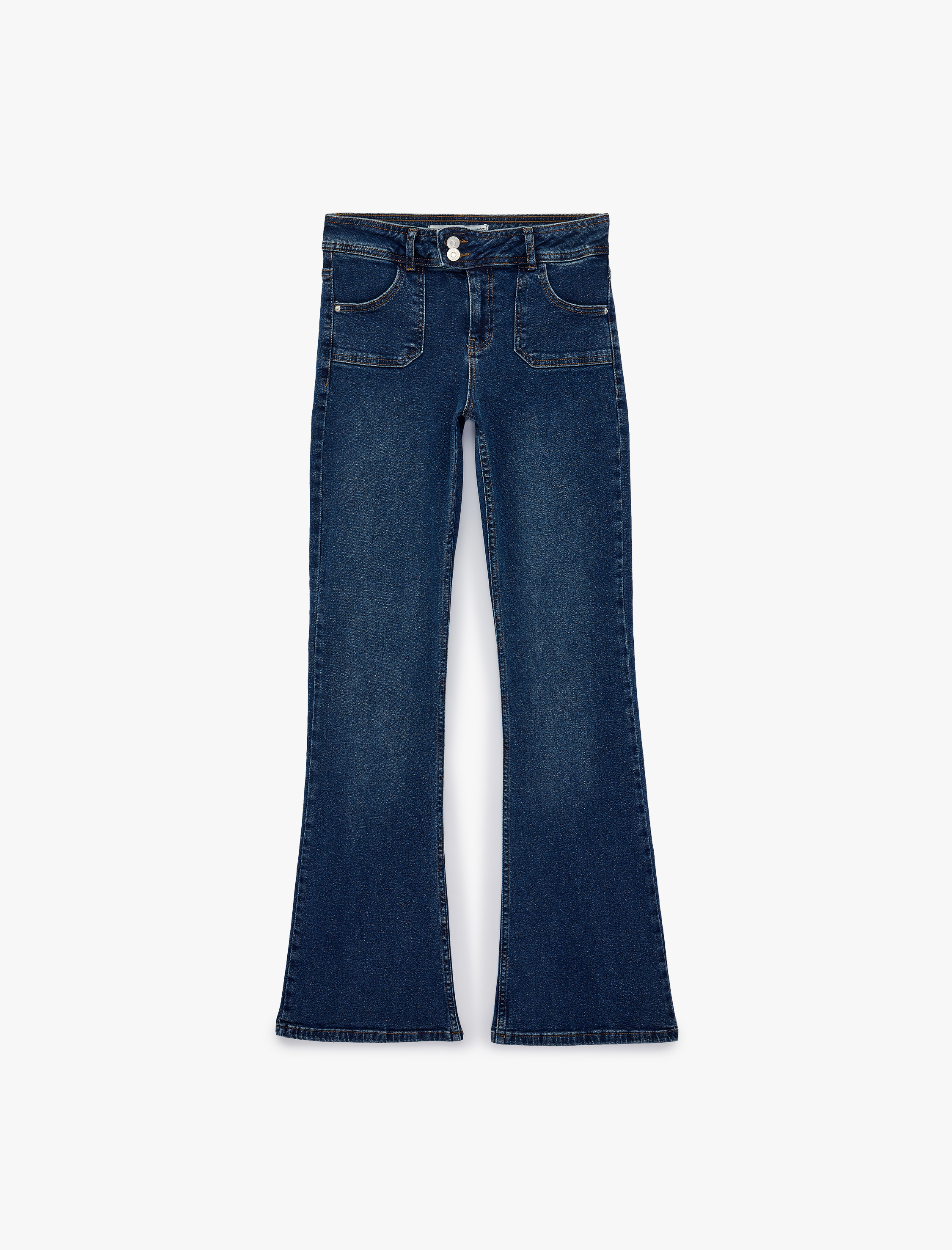   Düğme Detaylı Düşük Bel Pamuklu İspanyol Paça Denim Pantolon - Flare Jeans