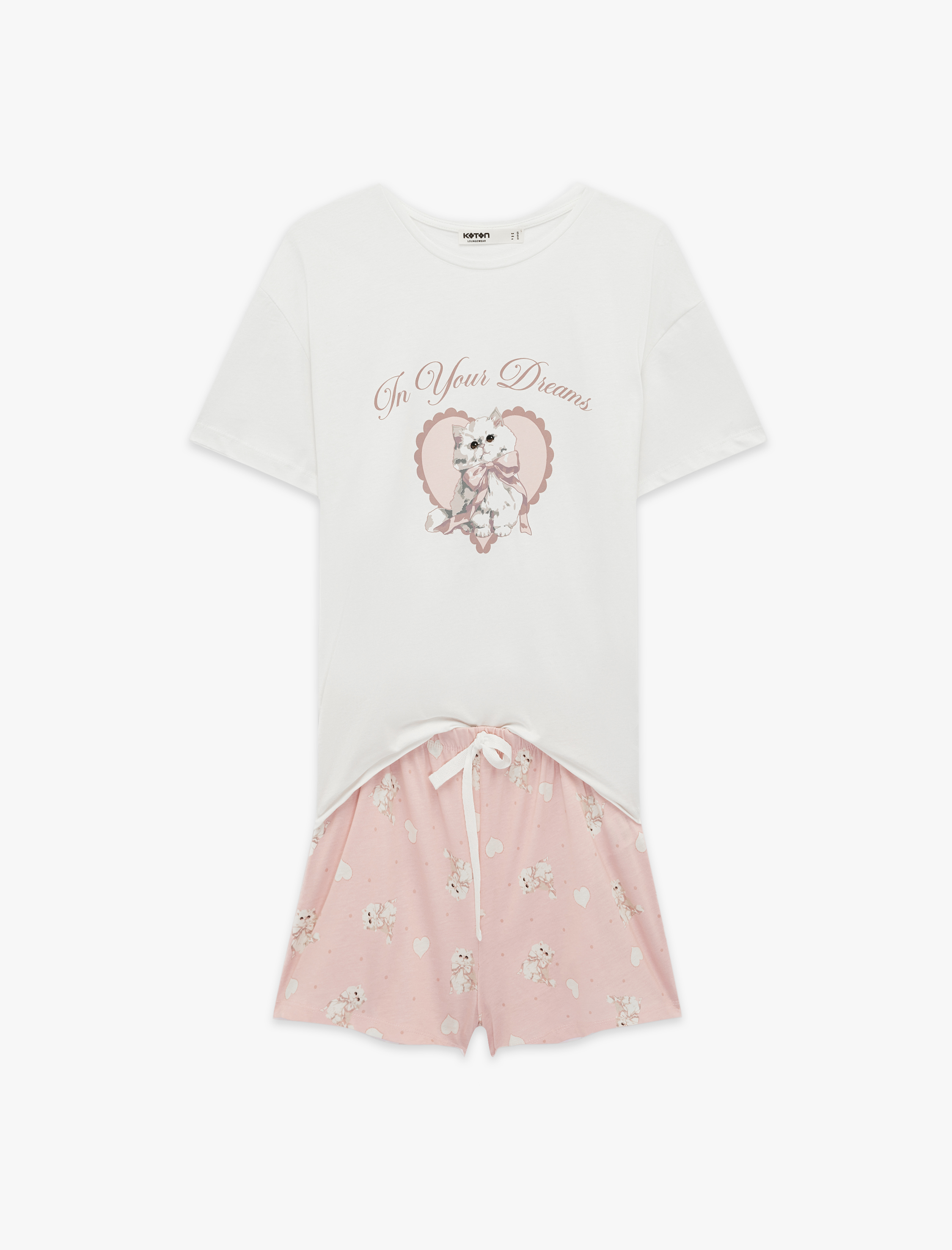   Pamuklu Bisiklet Yaka Kısa Kollu Pijama Takımı