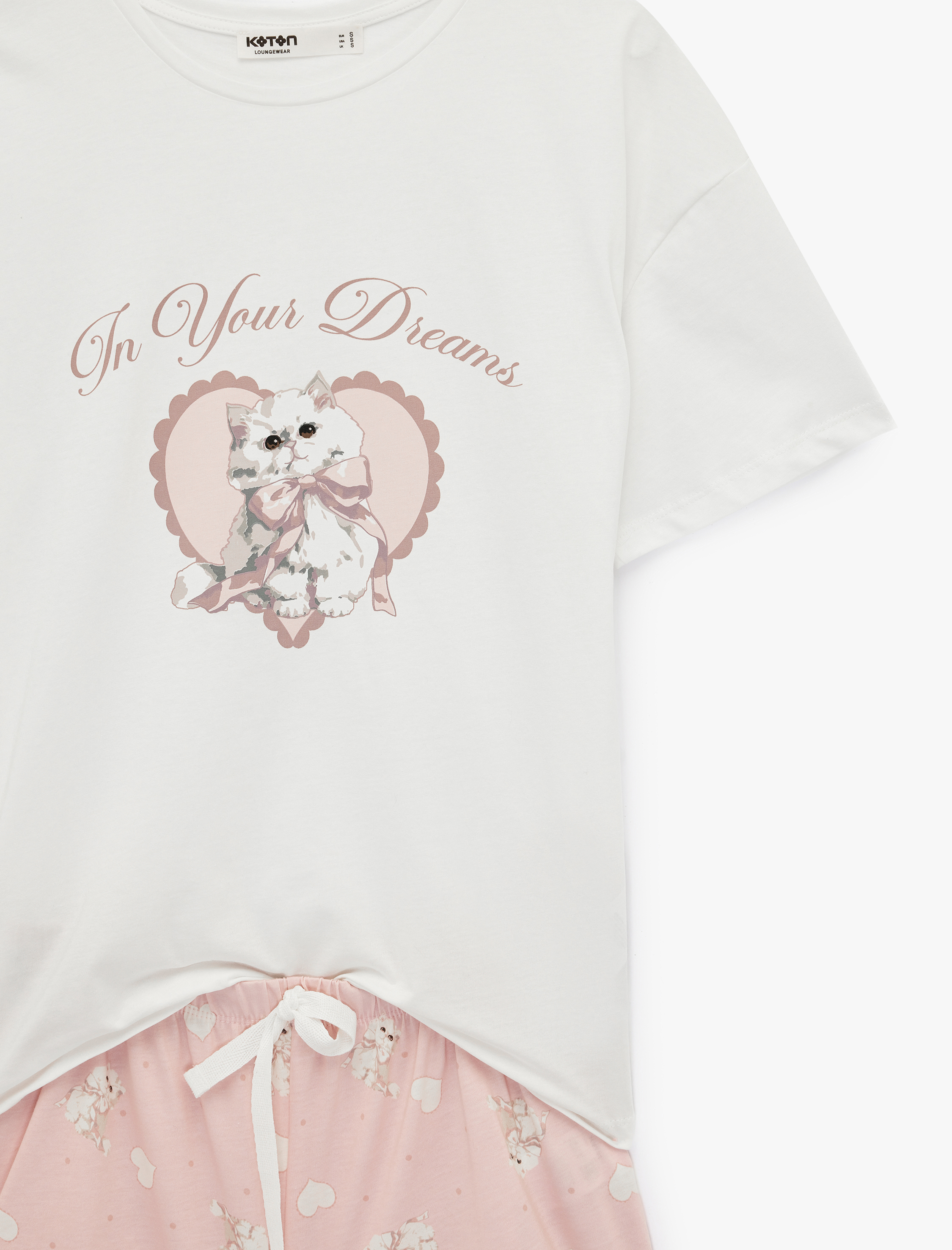   Pamuklu Bisiklet Yaka Kısa Kollu Pijama Takımı