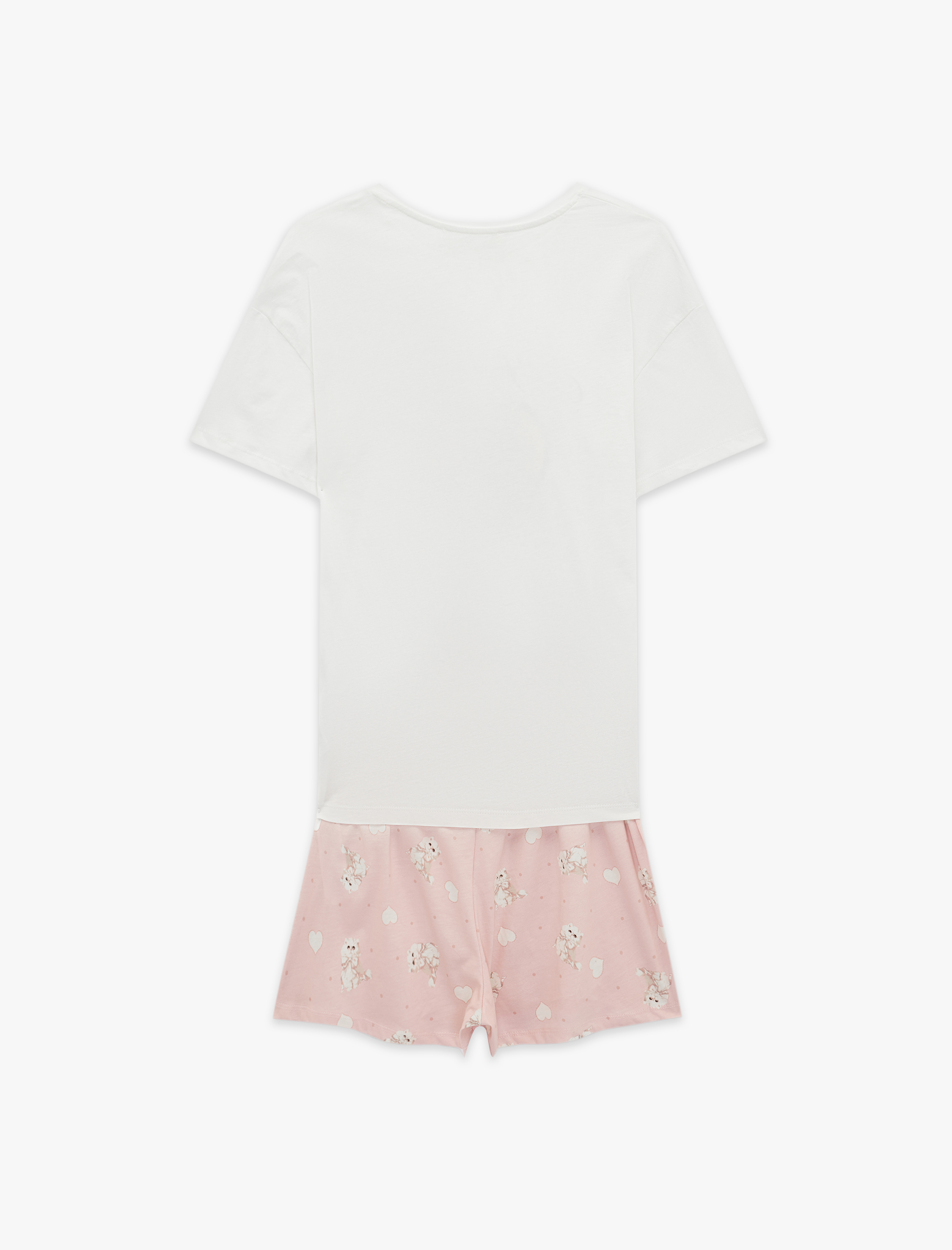   Pamuklu Bisiklet Yaka Kısa Kollu Pijama Takımı