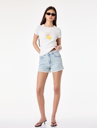 Slim Fit Bisiklet Yaka Pamuklu Kısa Kollu Limon Baskılı Tişört