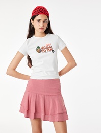 Pamuklu Slim Fit Kısa Kollu Bisiklet Yaka Meyve Baskılı Tişört