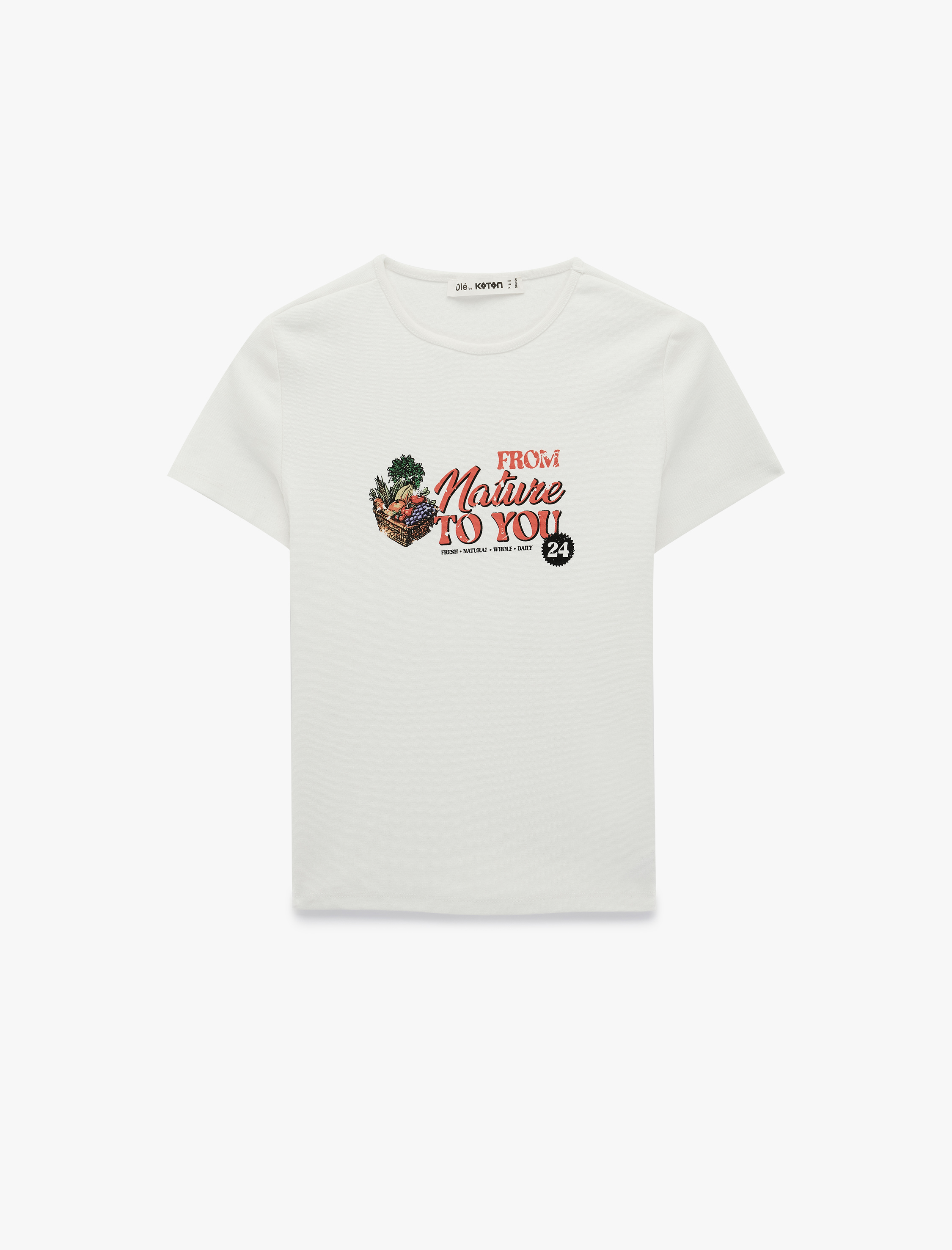   Pamuklu Slim Fit Kısa Kollu Bisiklet Yaka Meyve Baskılı Tişört