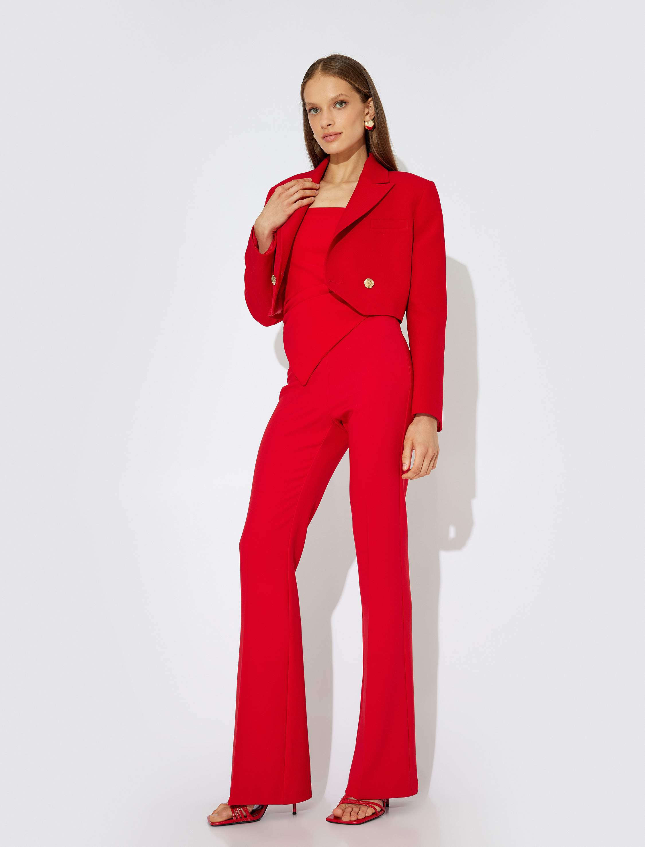   Asimetrik Kruvaze Crop Blazer Ceket