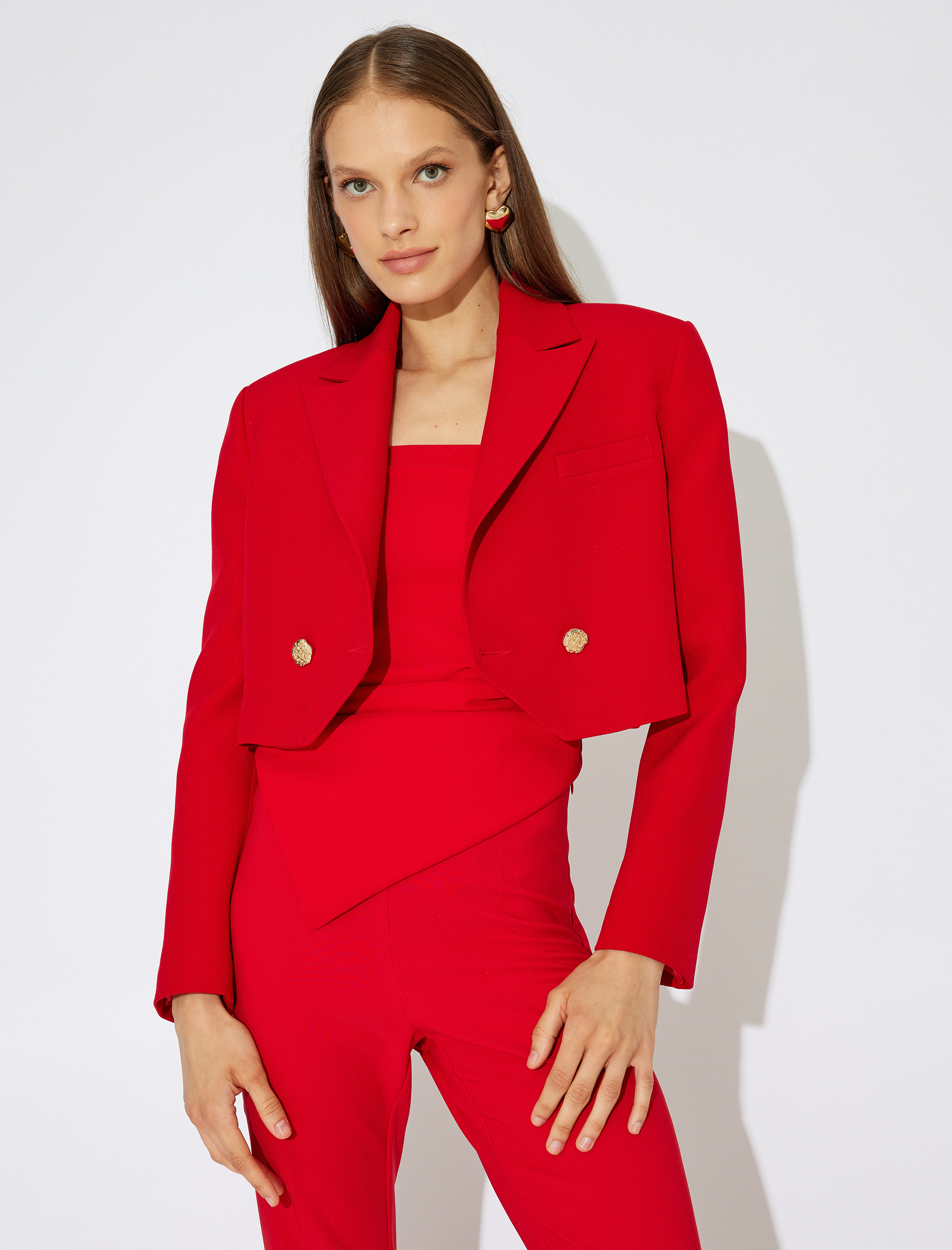   Asimetrik Kruvaze Crop Blazer Ceket