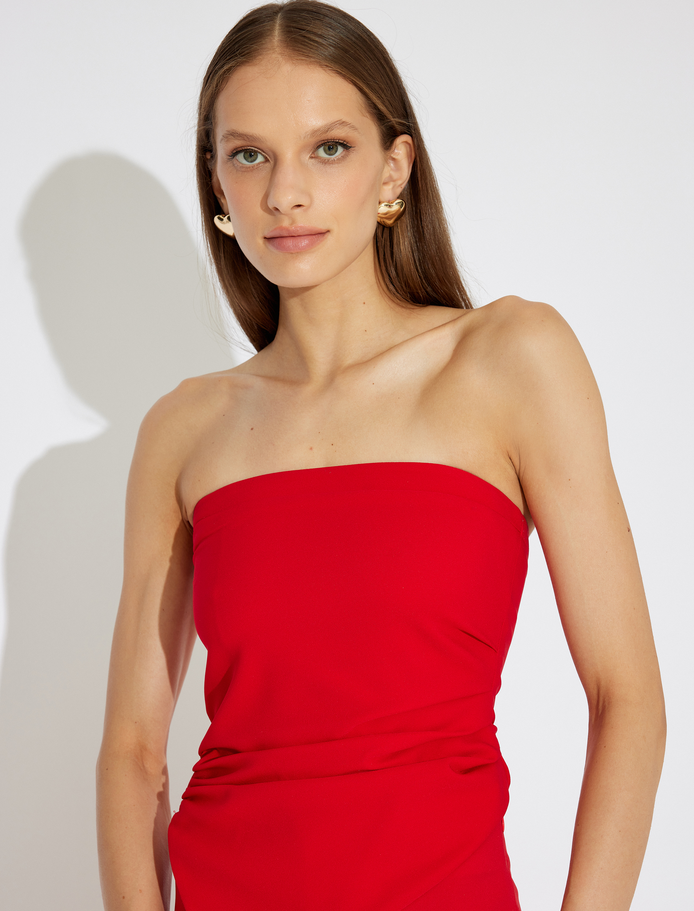   Asimetrik Drape Detaylı Straplez Üst