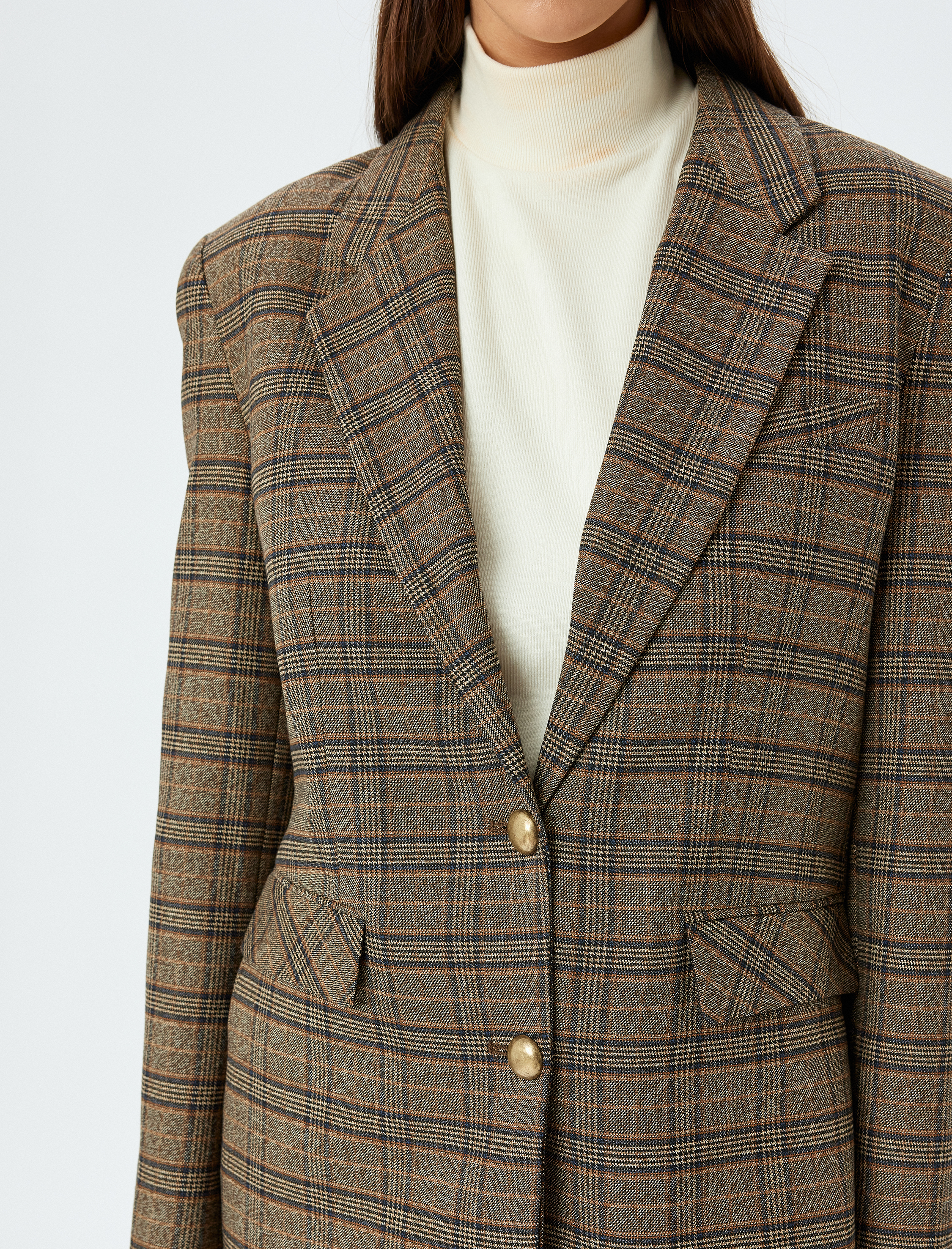   Koton X Sima Tarkan - Kapaklı Cep Detaylı Ekose Kruvaze Blazer Ceket