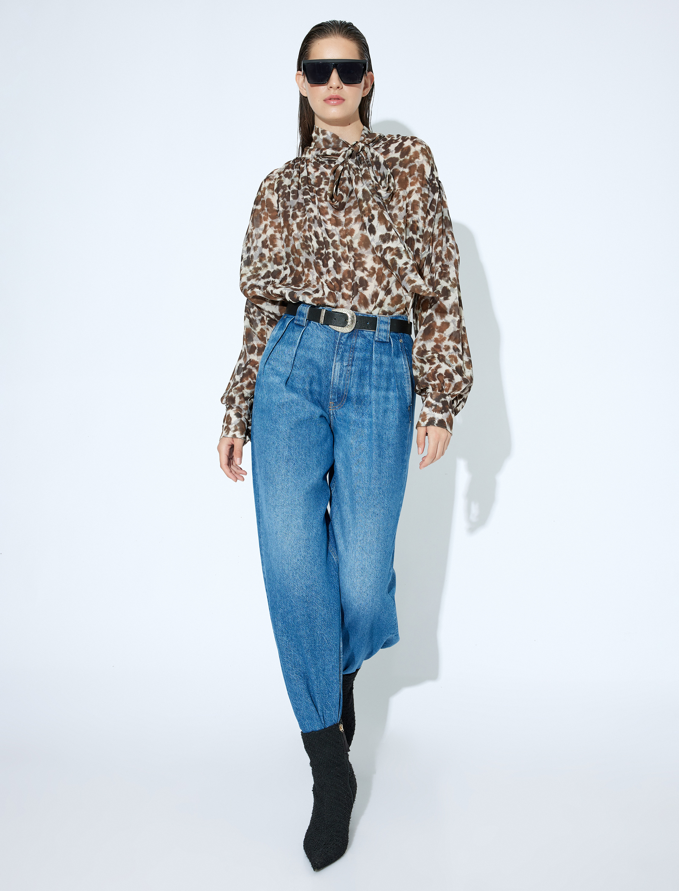   Bol Kot Pantolon Geniş Paça Pileli Düğmeli - Loose Fit Jean