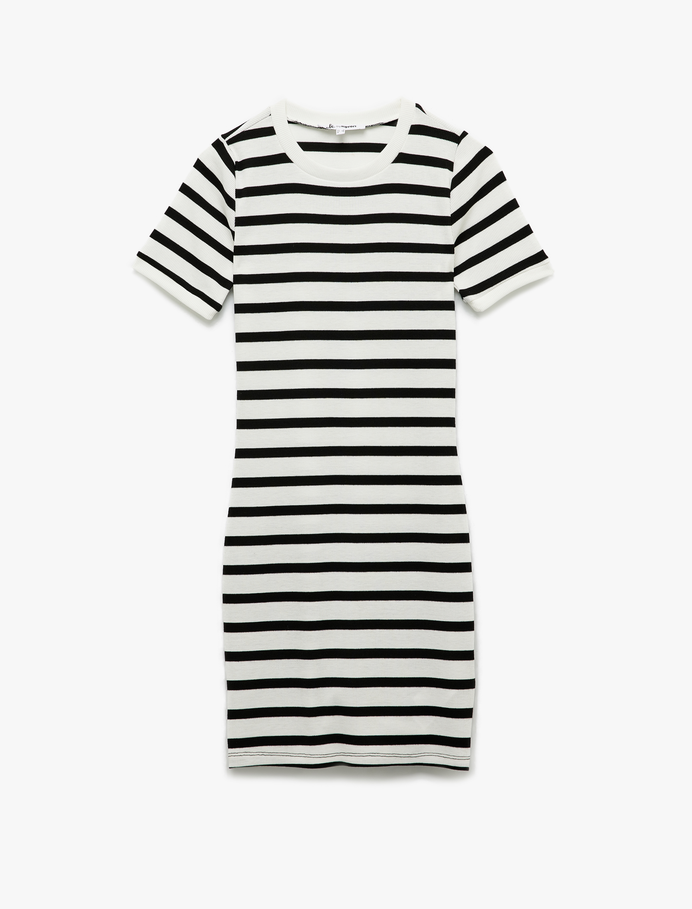   Mini Bisiklet Yaka Kısa Kollu Fitilli Slim Fit Elbise