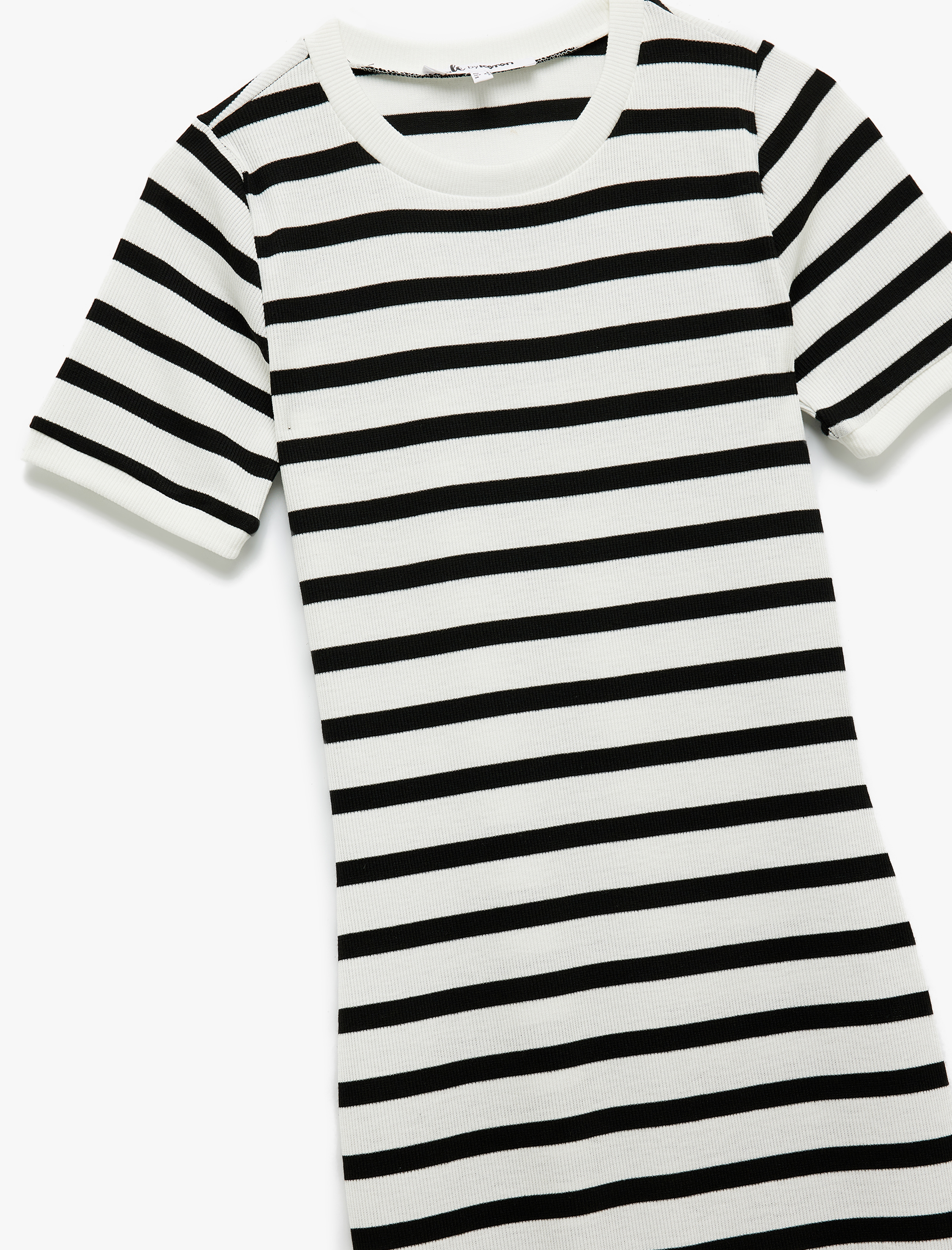   Mini Bisiklet Yaka Kısa Kollu Fitilli Slim Fit Elbise