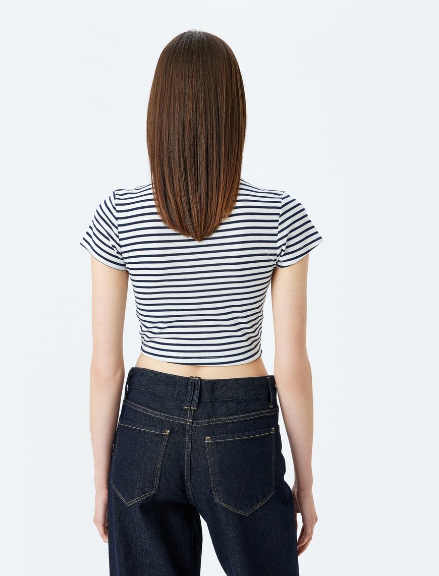 Crop Bisiklet Yaka Kısa Kollu Slim Fit Tişört 5SAL10192IK | Koton