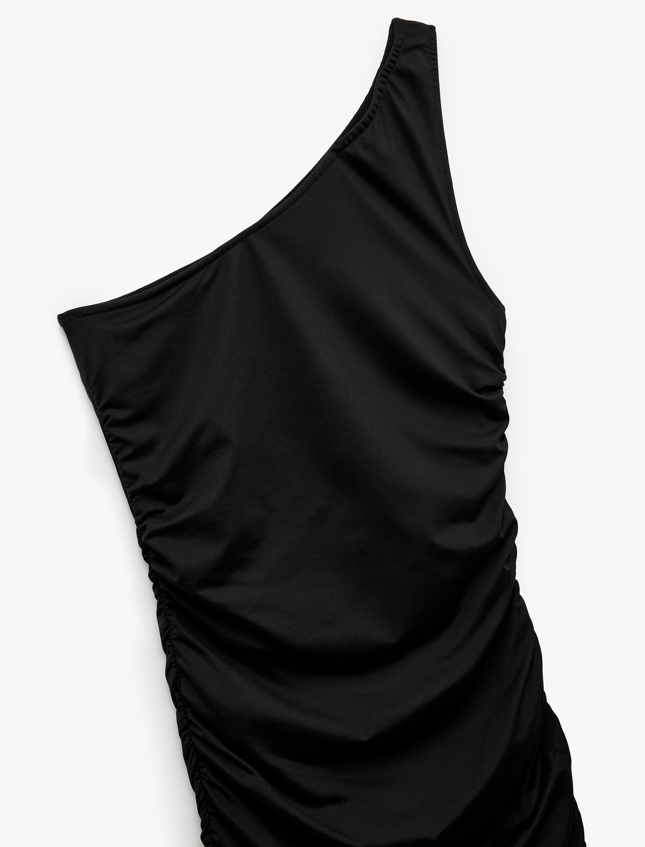   Drapeli Slim Fit Asimetrik Tek Omuz Elbise