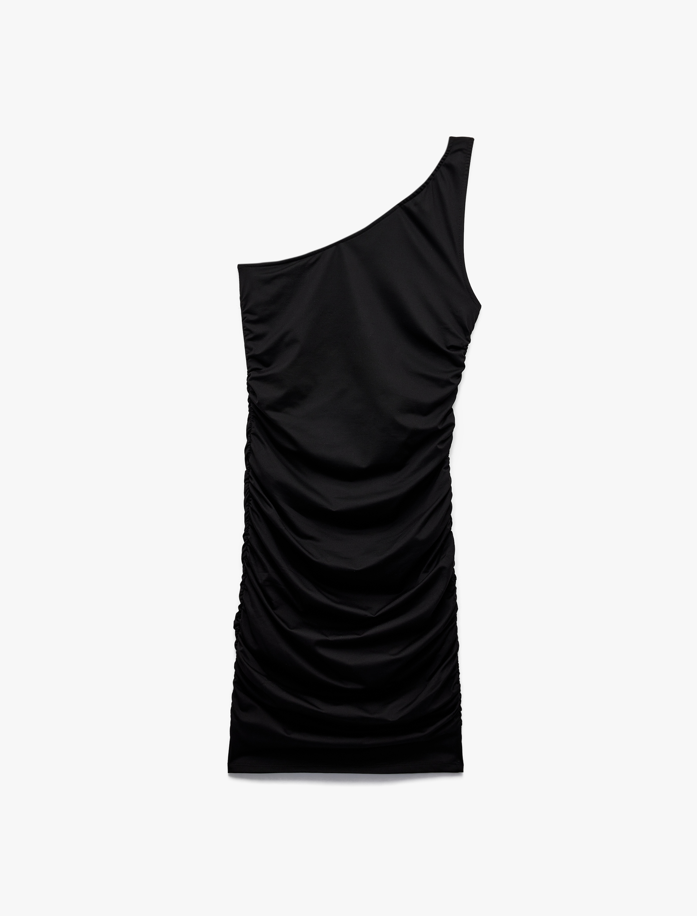   Drapeli Slim Fit Asimetrik Tek Omuz Elbise