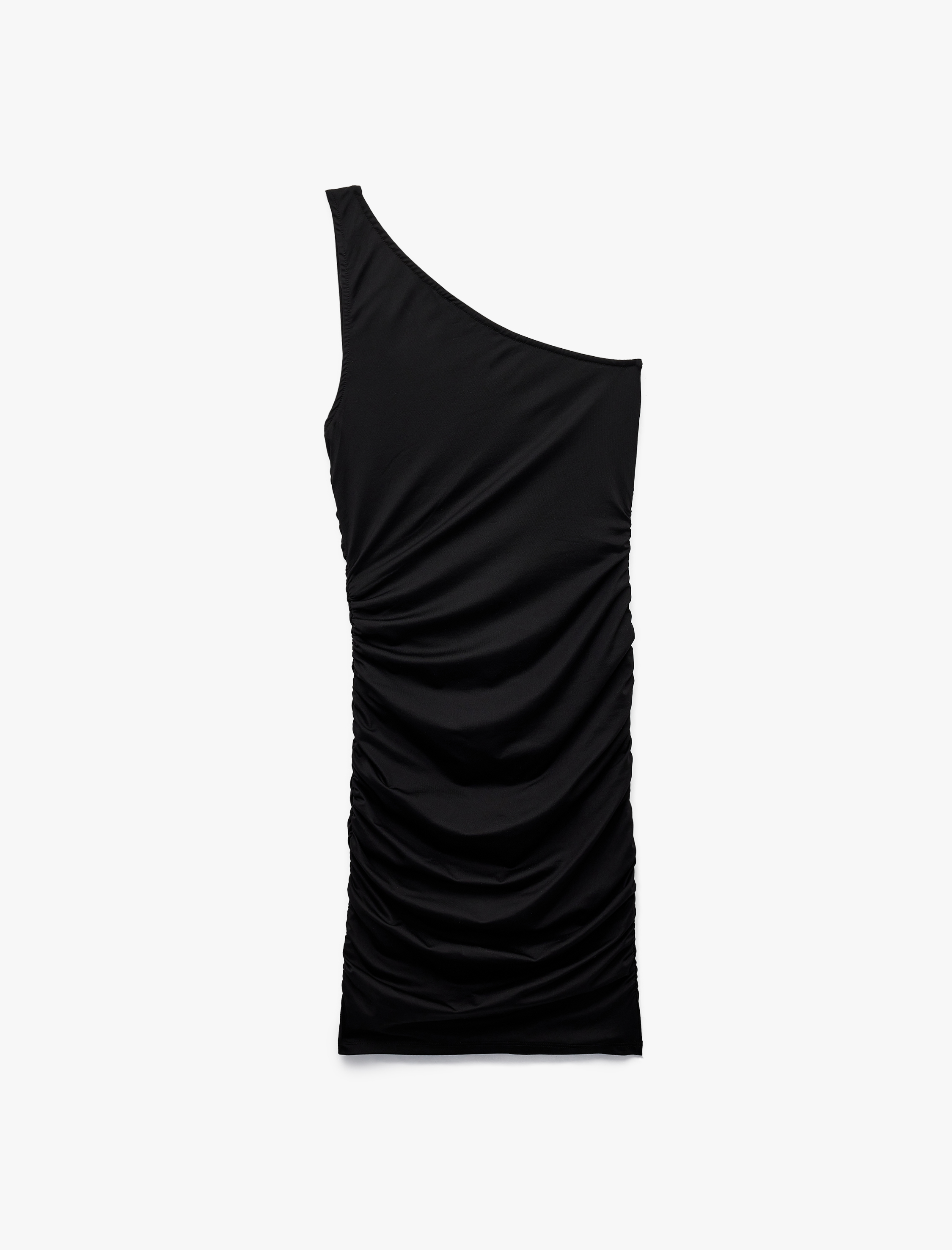   Drapeli Slim Fit Asimetrik Tek Omuz Elbise