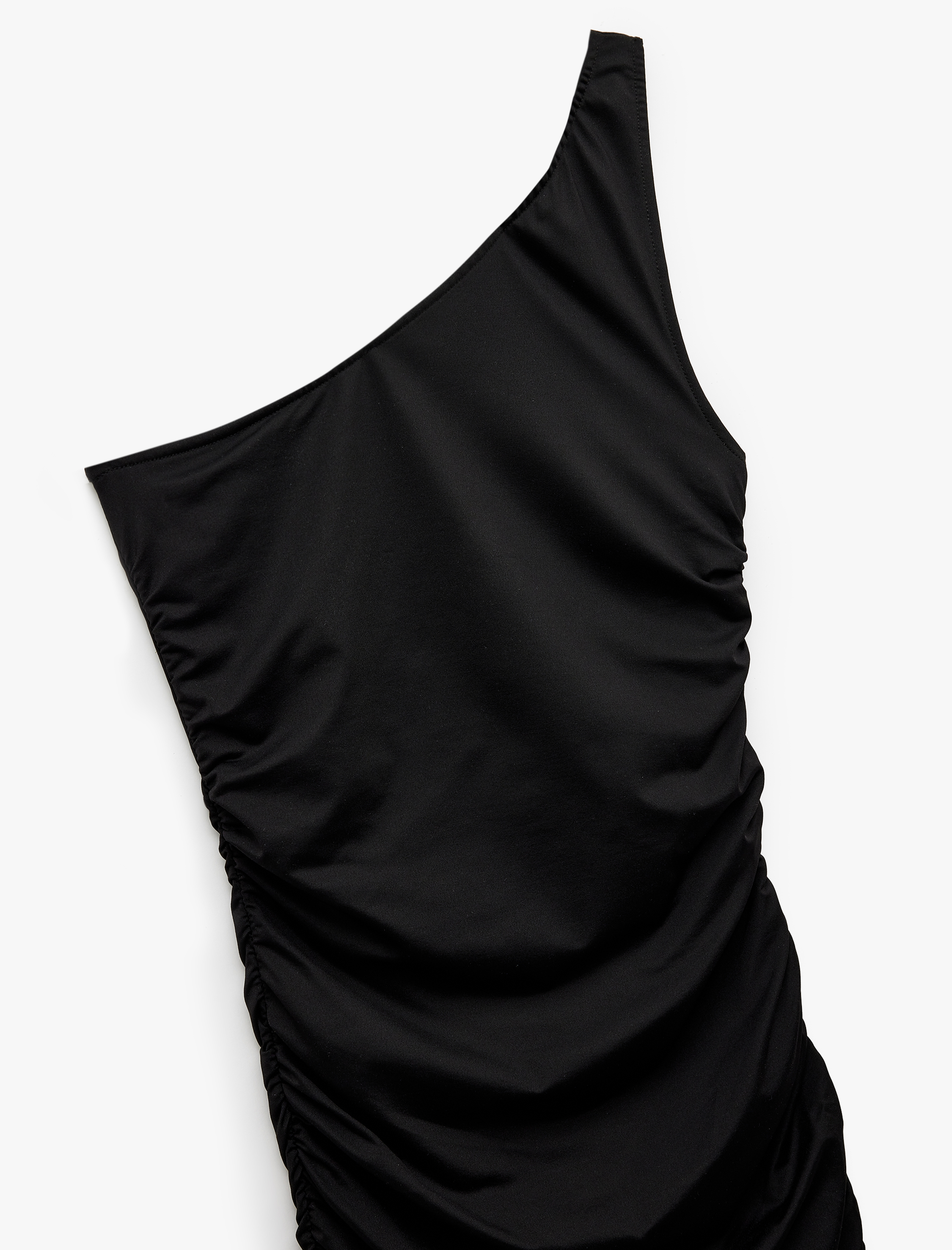  Drapeli Slim Fit Asimetrik Tek Omuz Elbise