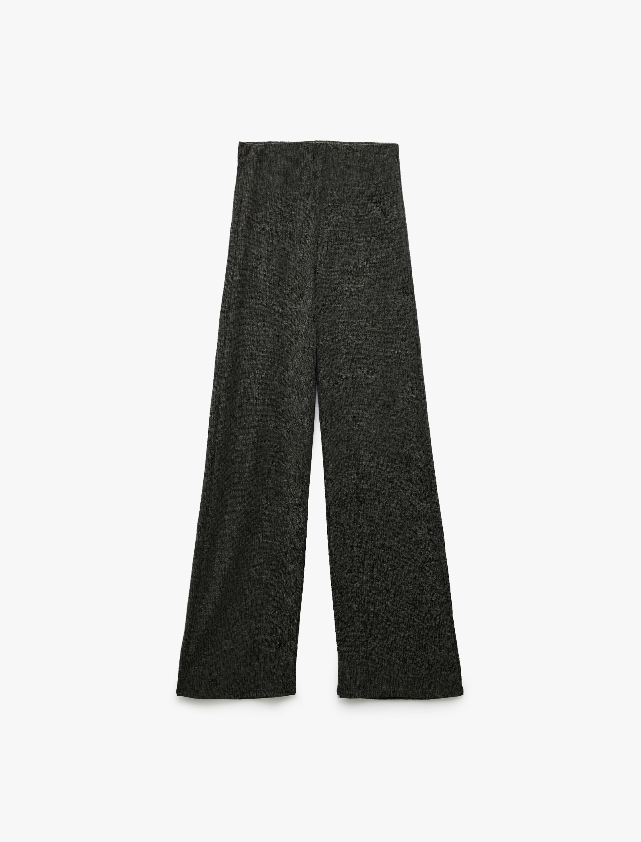   Slim Fit Dokulu Yüksek Bel Bol Paça Pantolon
