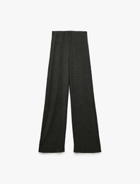 Slim Fit Dokulu Yüksek Bel Bol Paça Pantolon
