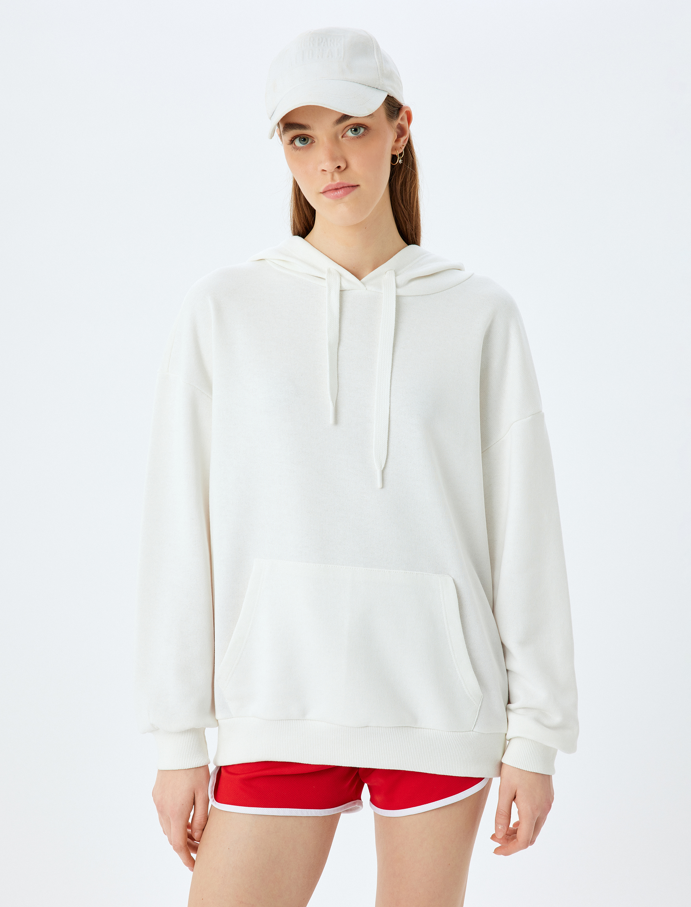   Kapüşonlu Kanguru Cepli Pamuklu Basic Sweatshirt