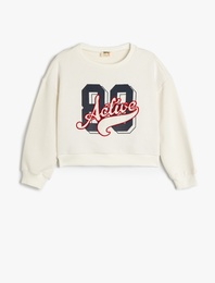 Baskılı Uzun Kollu Bisiklet Yaka Oversize Sweatshirt