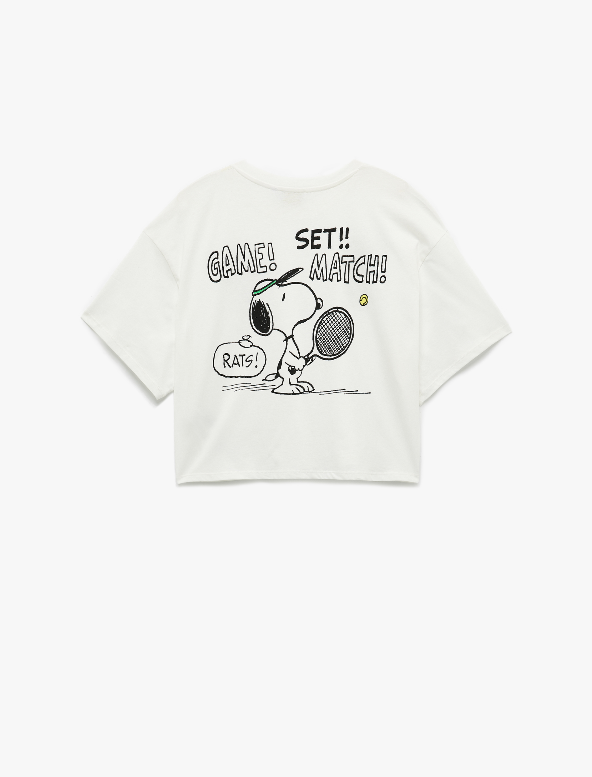   Snoopy Lisanslı Bisiklet Yaka Kısa Kollu Arkası Baskılı Crop Tişört