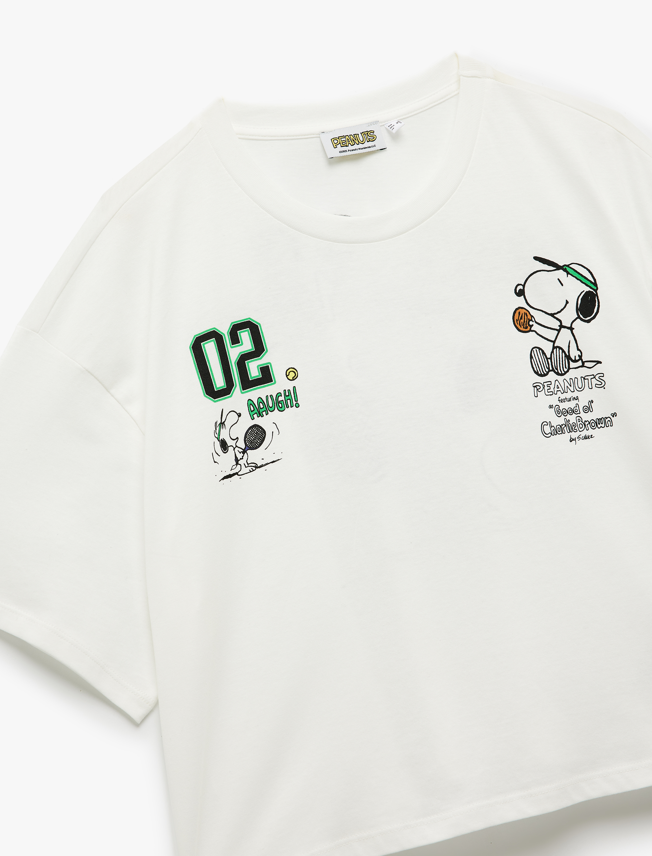   Snoopy Lisanslı Bisiklet Yaka Kısa Kollu Arkası Baskılı Crop Tişört