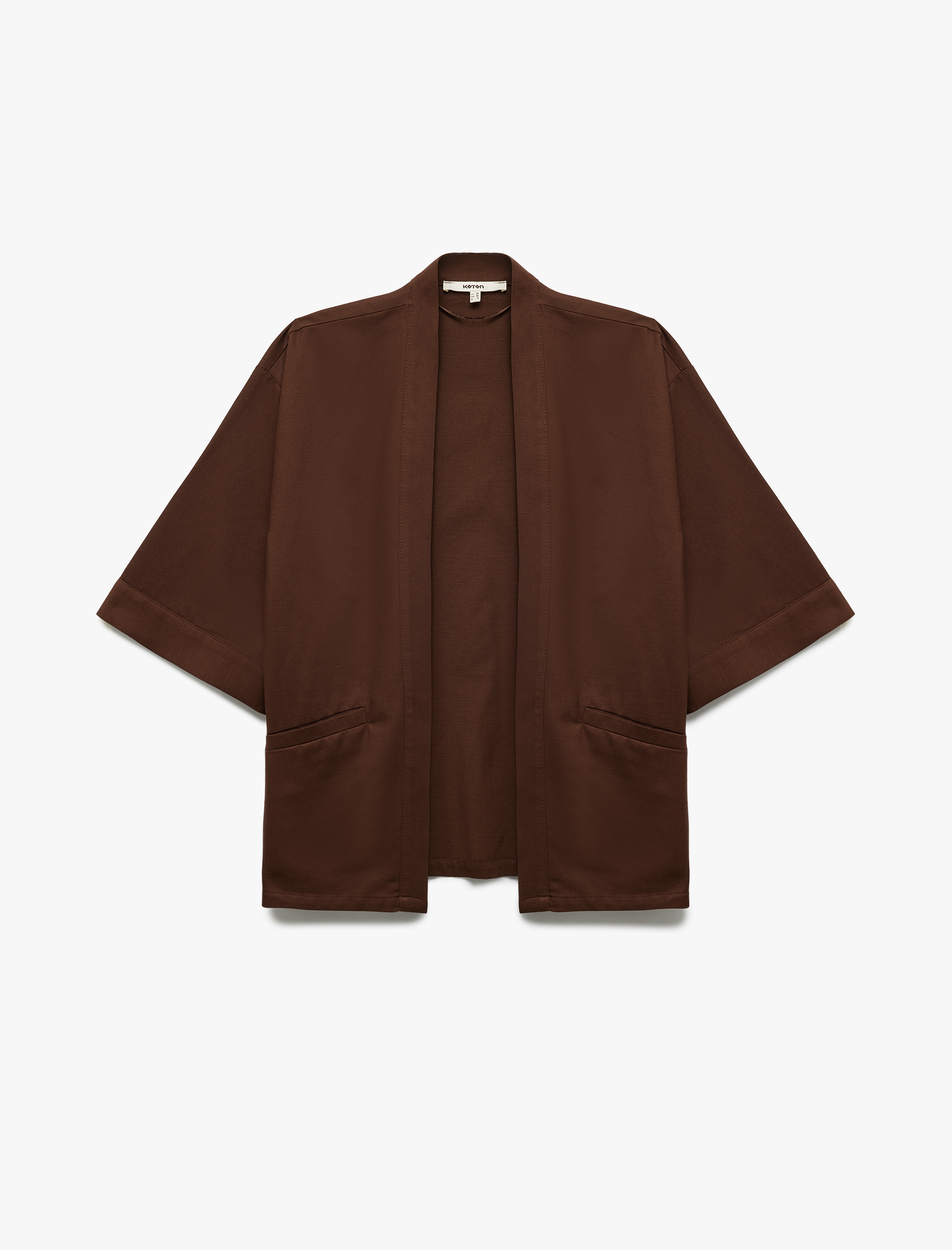   Pamuklu Cepli 3/4 Geniş Kol Oversize Kimono