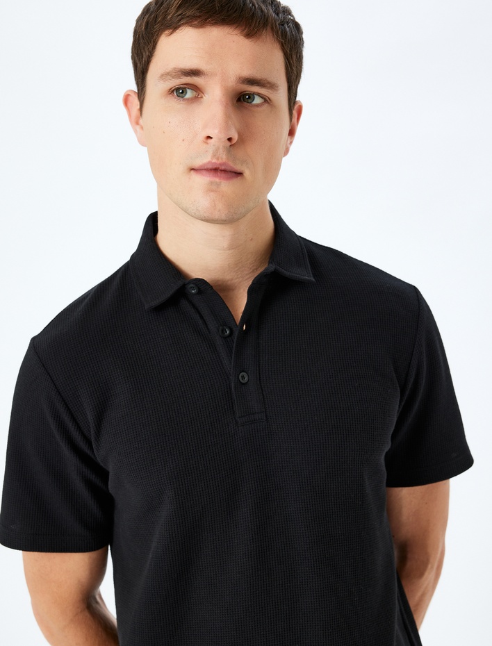  Pamuk Karışımlı Kısa Kollu Regular Fit Düğmeli Polo Yaka Tişört