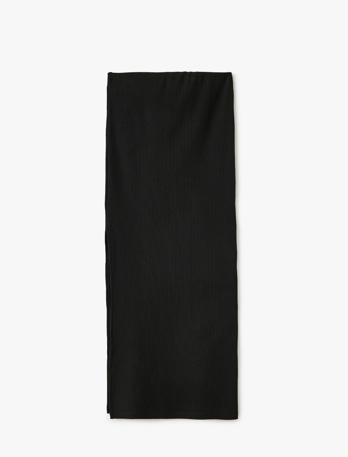  Yırtmaç Detaylı Beli Lastikli Slim Fit Uzun Kalem Etek