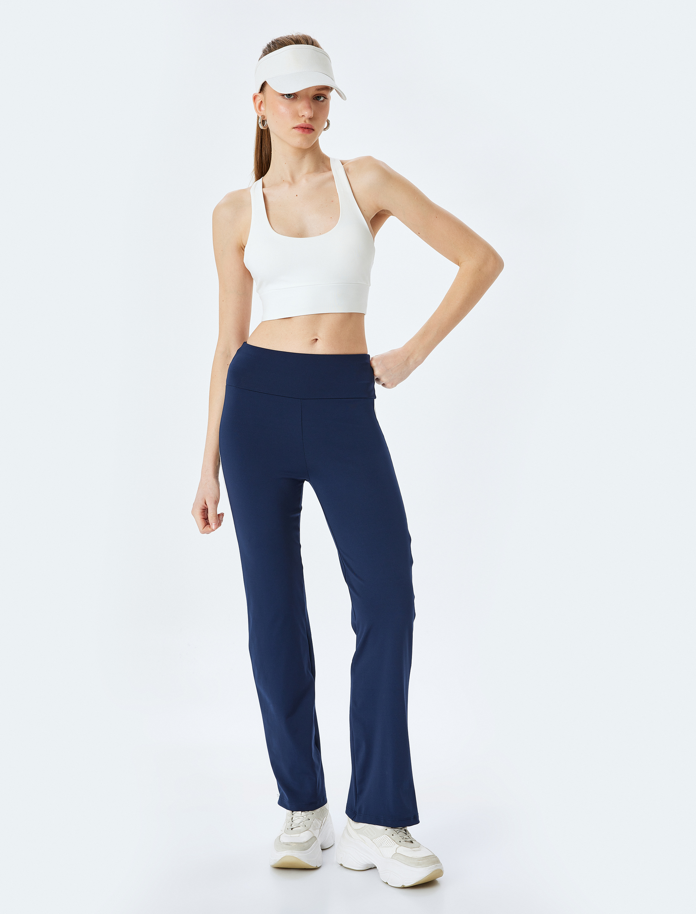   Yüksek Bel İspanyol Paça Şerit Detaylı Slim Fit Spor Tayt