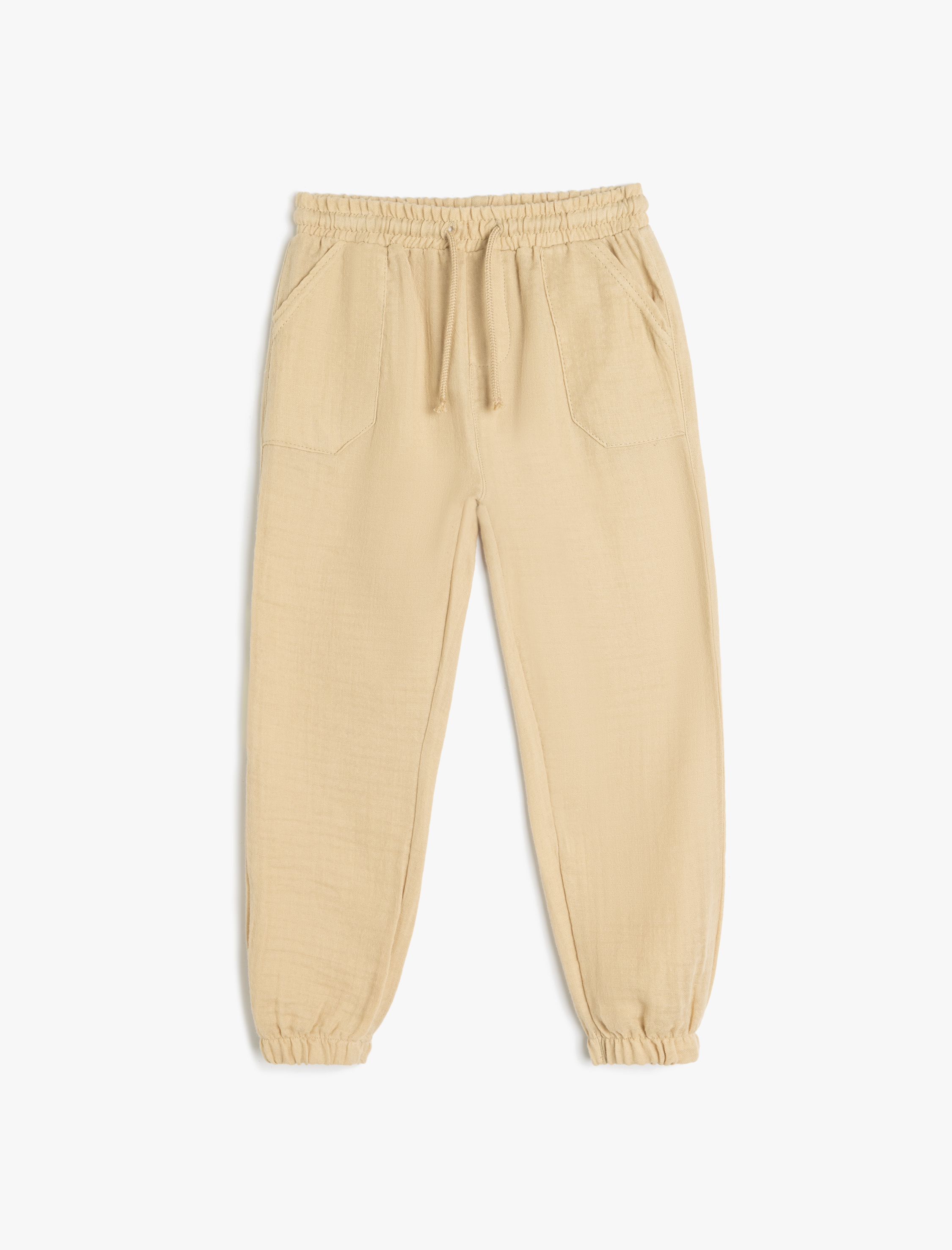  Erkek Bebek Pamuklu Beli Bağcıklı Cepli Basic Müslin Jogger Pantolon