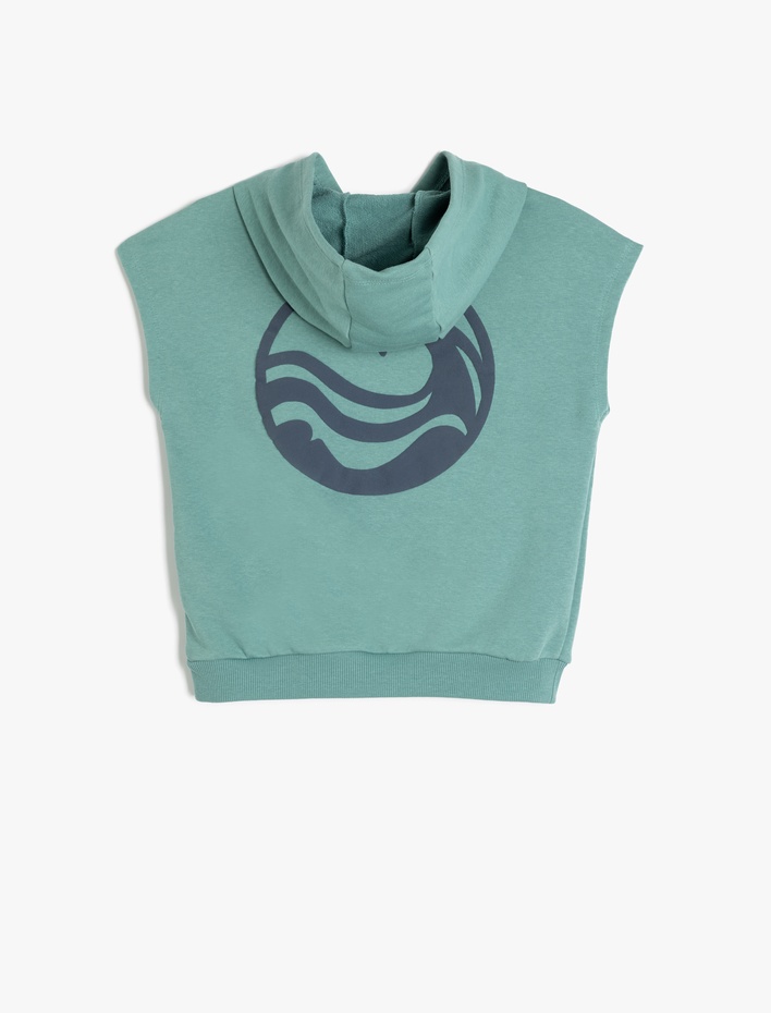 Erkek Çocuk Kolsuz Oversize Baskı Detaylı Kanguru Cepli Kapşonlu Sweatshirt