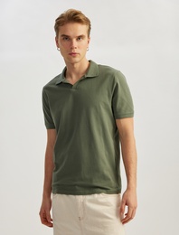 Pamuklu Pike Kumaş Kısa Kollu Regular Fit V Yaka Polo Tişört