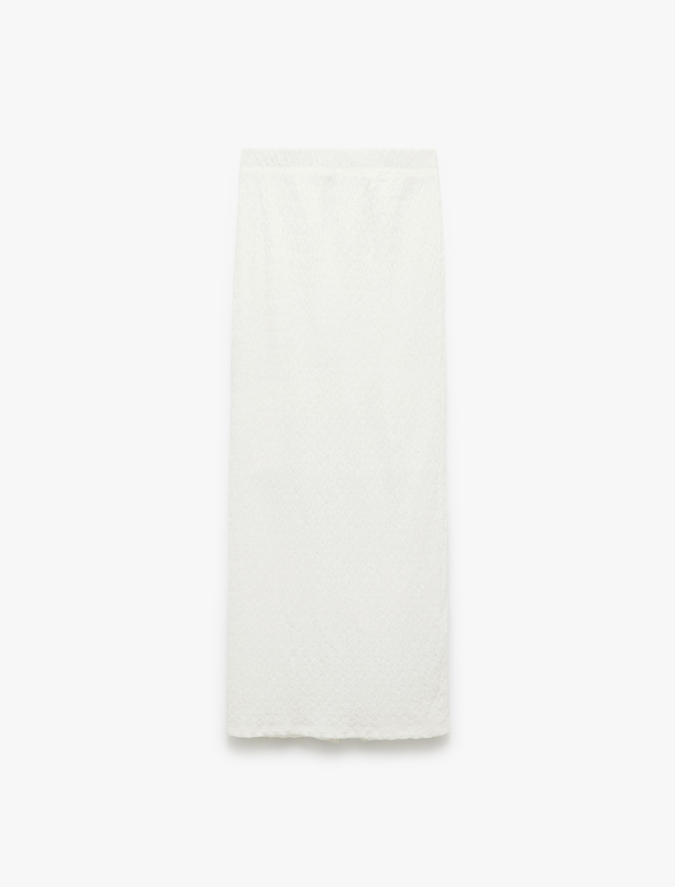   Yüksek Bel Slim Fit Yırtmaç Detaylı Astarlı Midi Kalem Etek Bürümcük