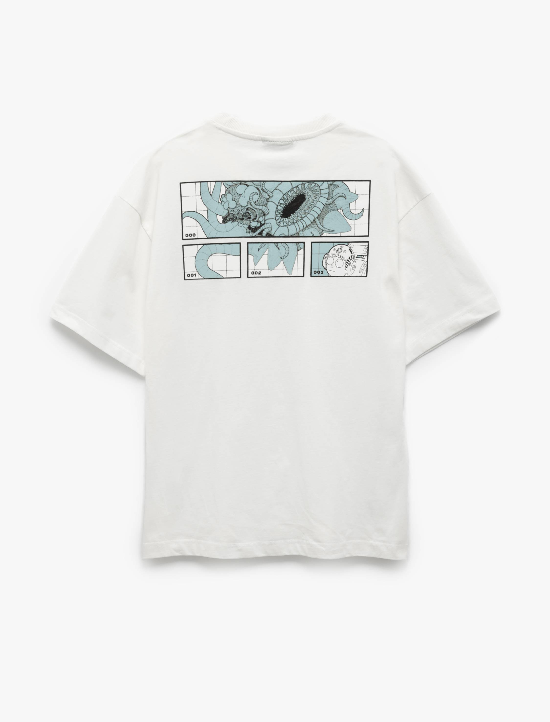   Kısa Kollu Bisiklet Yaka Arkası Baskılı Pamuklu Oversize Lisanslı Rick and Morty Tişört
