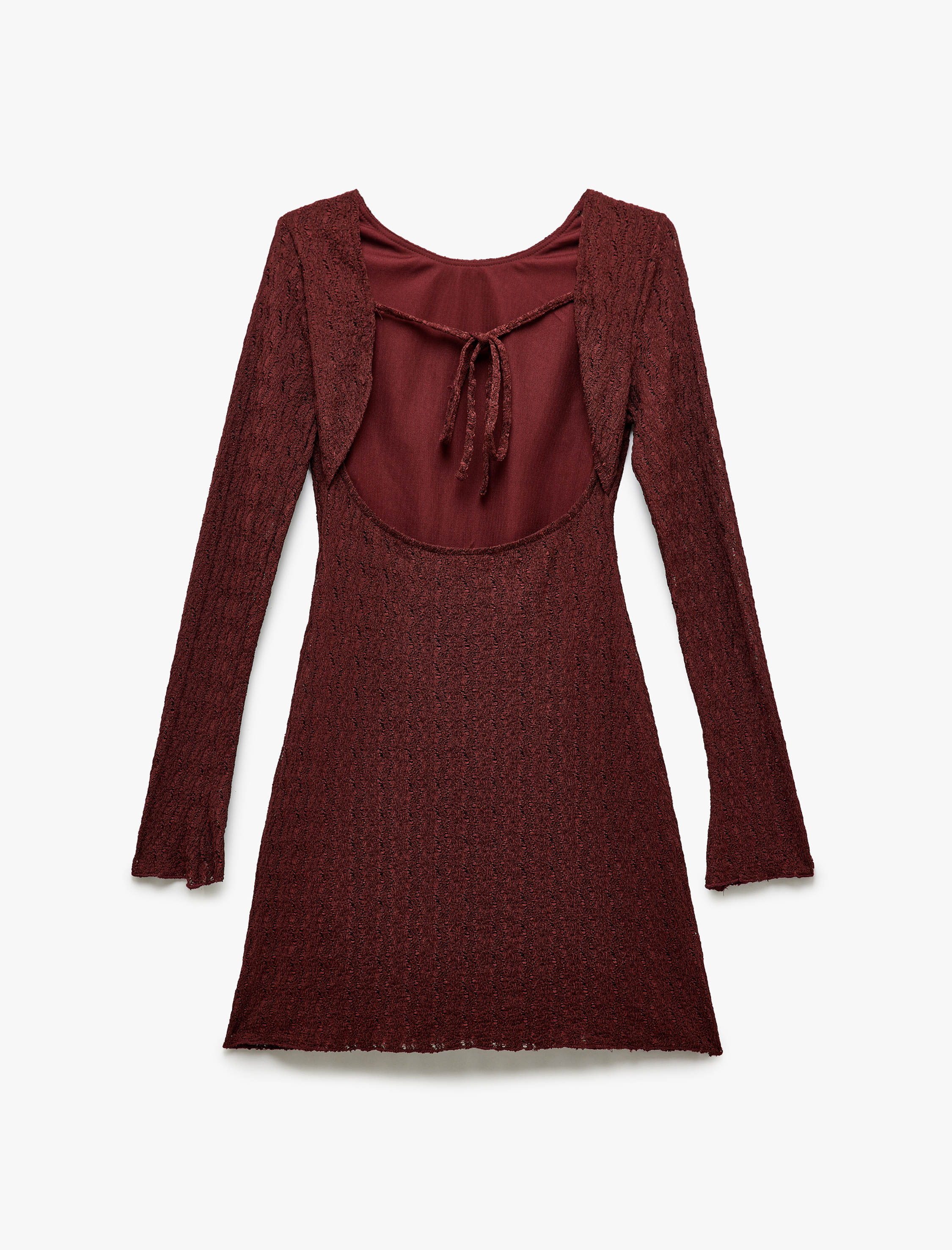   Bisiklet Yaka Uzun Kollu Sırt Detaylı Slim Fit Mini Elbise