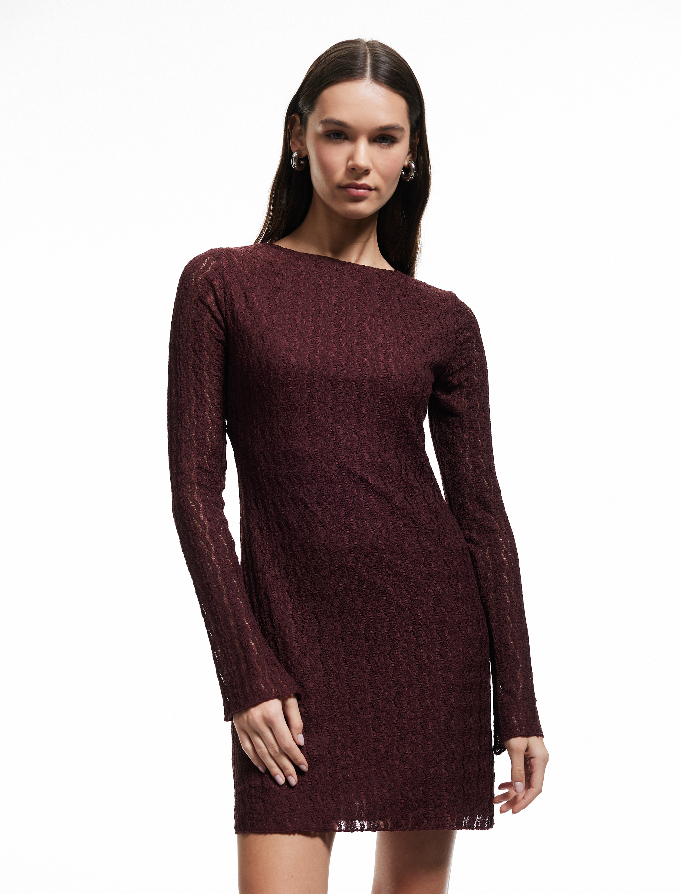   Bisiklet Yaka Uzun Kollu Sırt Detaylı Slim Fit Mini Elbise
