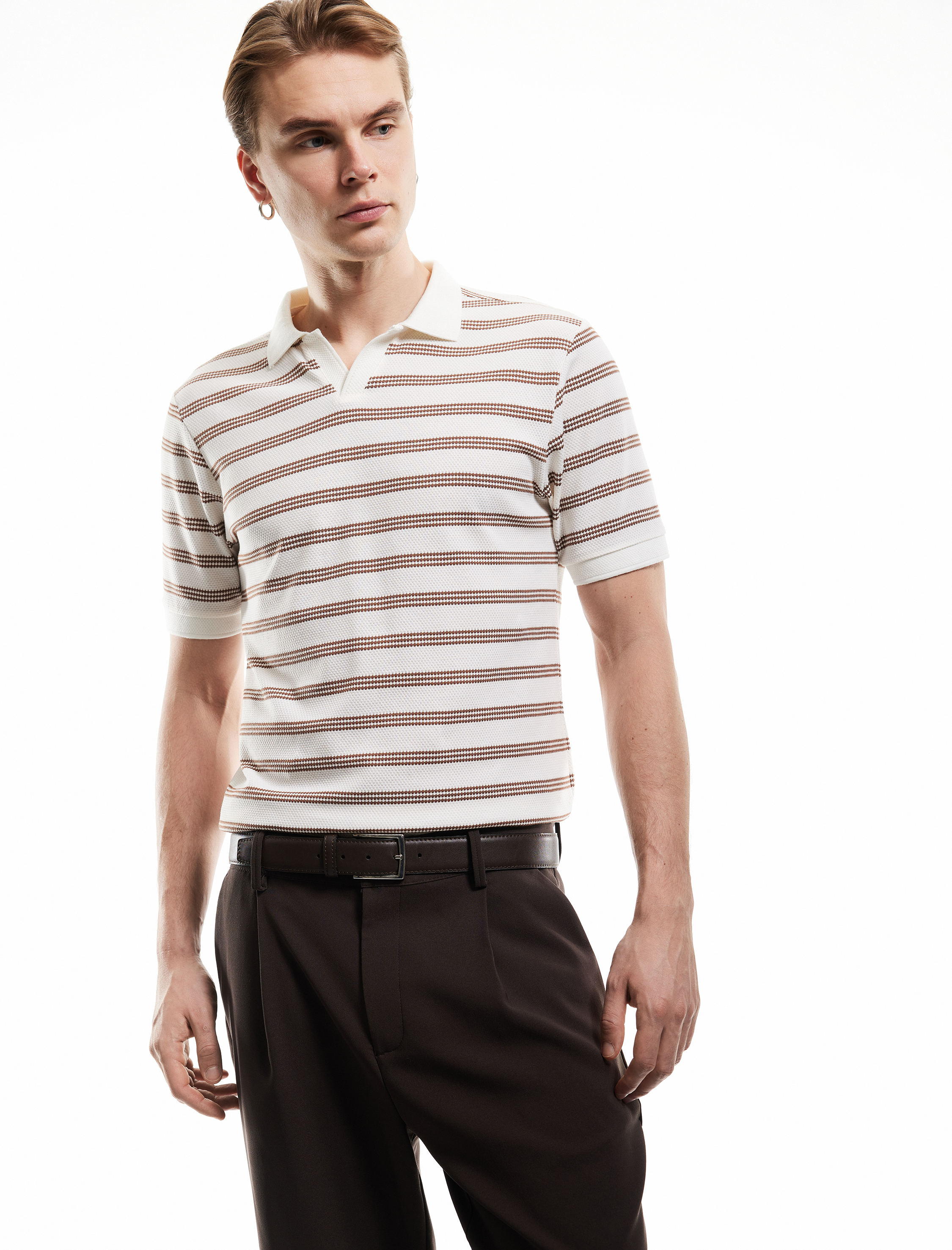  Kısa Kollu Pamuk Karışımlı Regular Fit Çizgili Polo Yaka Tişört