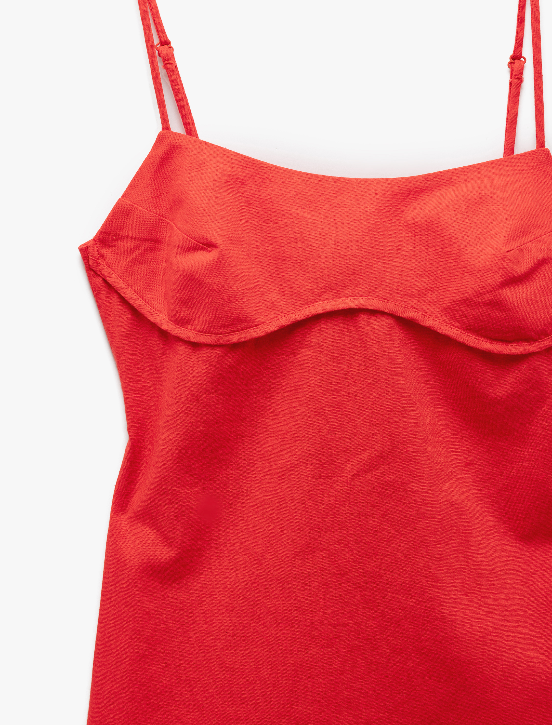   Arkası Bağlama Detaylı Slim Fit İnce Askılı Keten Elbise