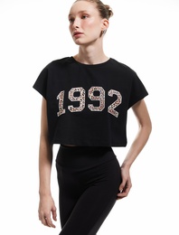 Baskılı Kolsuz Bisiklet Yaka Pamuklu Crop  Spor Tişört