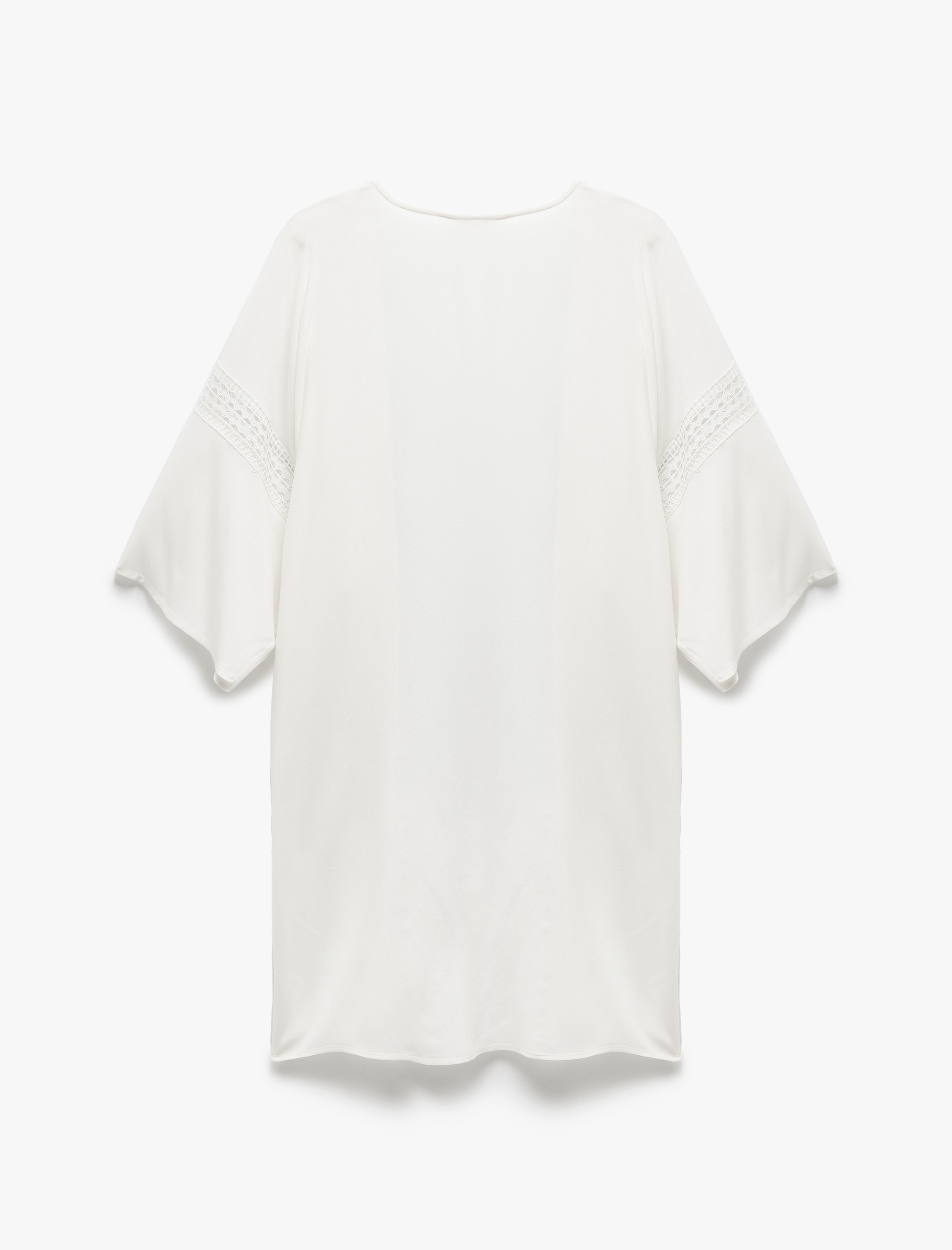   Viskon Kumaş Fisto Detaylı 3/4 Kol Oversize Kimono