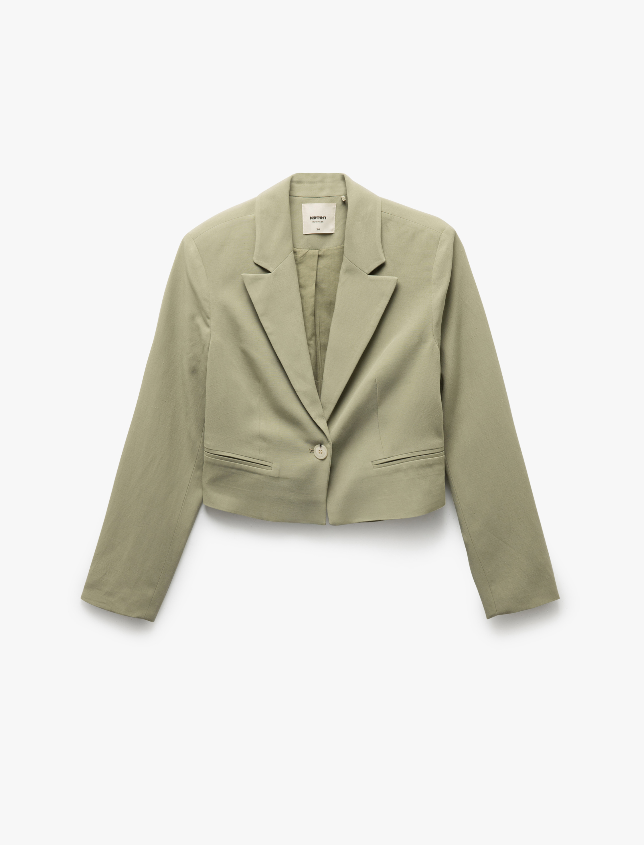   Viskon-Keten Karışımlı Klasik Kruvaze Crop Blazer Ceket