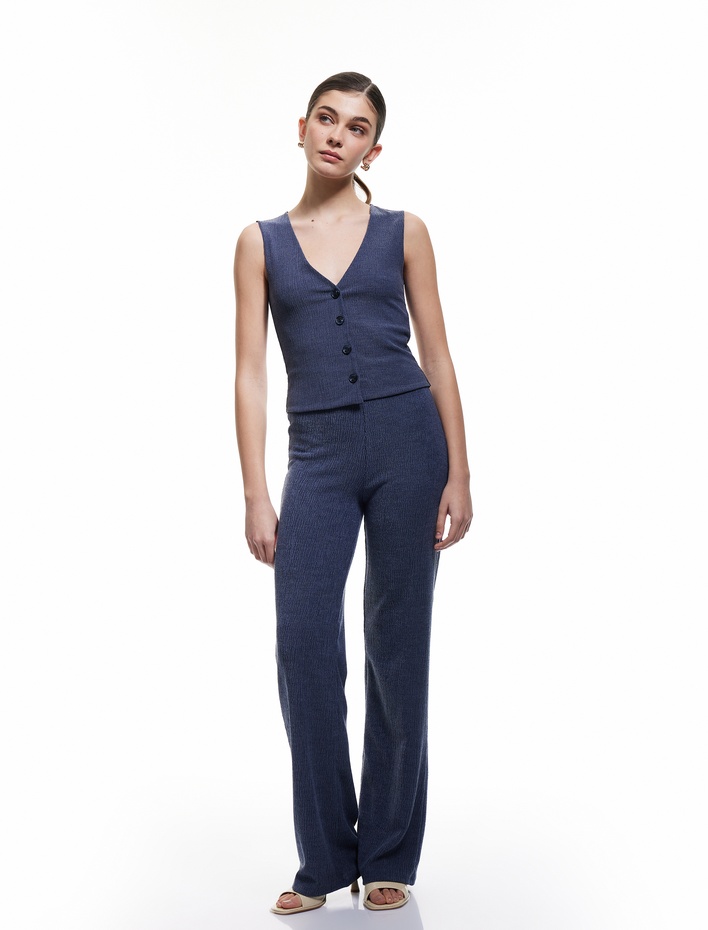  Slim Fit Kolsuz Düğmeli V Yaka Yelek