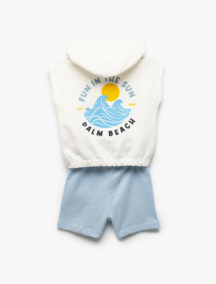 Erkek Bebek Kapşonlu Pamuklu Baskılı Kolsuz Crop Sweatshirt